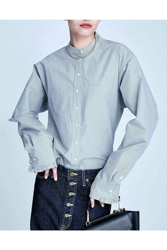 【ブリル/BRILL】のミニフリルチェックバンドカラーシャツ インテリア・キッズ・メンズ・レディースファッション・服の通販 founy(ファニー) https://founy.com/ ファッション Fashion レディースファッション WOMEN トップス・カットソー Tops/Tshirt シャツ/ブラウス Shirts/Blouses カフス Cuffs スリーブ Sleeve タイプライター Typewriter チェック Check フリル Frills ロング Long |ID: prp329100004385037 ipo3291000000030648435