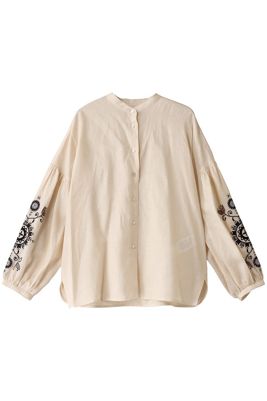 【マックスマーラ/Max Mara】の【Weekend Max Mara】ILEX リネン刺しゅうノーカラーブラウス インテリア・キッズ・メンズ・レディースファッション・服の通販 founy(ファニー) 　ファッション　Fashion　レディースファッション　Fashion for Women　トップス・カットソー　Cut & Sew Tops　シャツ・ブラウス・オフィスカジュアル　Elegant Blouses & Button-Ups　スリーブ　Sleeve, Long Sleeve / Short Sleeve　リネン　Linen, Linen Fabric　ロング　Long, Long-Length　ヴィンテージ　Vintage Style　今季　This Season, Current Season　夏　Summer　春　Spring　S/S・春夏　SS, Spring/Summer, Warm Season　エクリュジオメトリック|ID: prp329100004385057 ipo3291000000032867166
