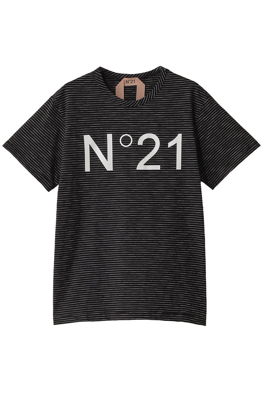 【ヌメロ ヴェントゥーノ/N°21】のロゴボーダーTシャツ インテリア・キッズ・メンズ・レディースファッション・服の通販 founy(ファニー) 　ファッション　Fashion　レディースファッション　Fashion for Women　トップス・カットソー　Cut & Sew Tops　シャツ・ブラウス・オフィスカジュアル　Elegant Blouses & Button-Ups　ロングTシャツ・Tシャツ　Longline T-Shirts & Tees　カットソー・ベーシックTシャツ　Cut-and-Sewn Tops / Stretch Tees & Basics　ショート　Short, Short Length　スニーカー　Sneakers, Trainers　スリーブ　Sleeve, Long Sleeve / Short Sleeve　デニム　Denim, Jeans Material　フェミニン　Feminine, Girly　ボーダー　Border, Stripe　定番　Standard, Basic Item　ブラック|ID: prp329100004386415 ipo3291000000032874555