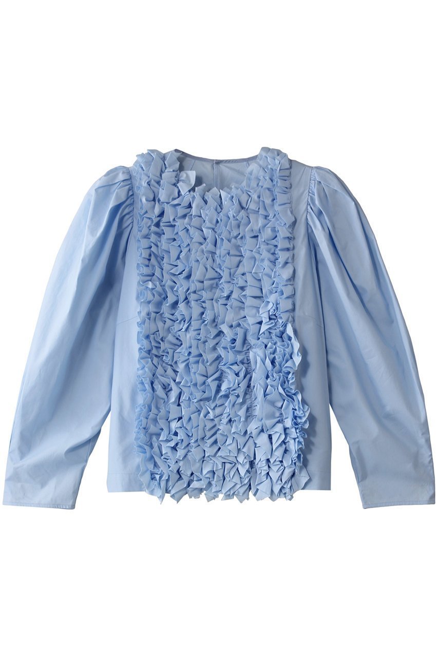 【ハー/HER.】のコンパクトフリルブラウス インテリア・キッズ・メンズ・レディースファッション・服の通販 founy(ファニー) 　ファッション　Fashion　レディースファッション　Fashion for Women　トップス・カットソー　Cut & Sew Tops　シャツ・ブラウス・オフィスカジュアル　Elegant Blouses & Button-Ups　アクセサリー　Fashion Accessories　インナー　Innerwear　ギャザー　Gathered, Ruffled　ジャケット　Jacket, Outerwear　スリーブ　Sleeve, Long Sleeve / Short Sleeve　フリル　Frill, Ruffle　ロング　Long, Long-Length　再入荷　Restock / Back in Stock　ブルー|ID: prp329100004387733 ipo3291000000032732019