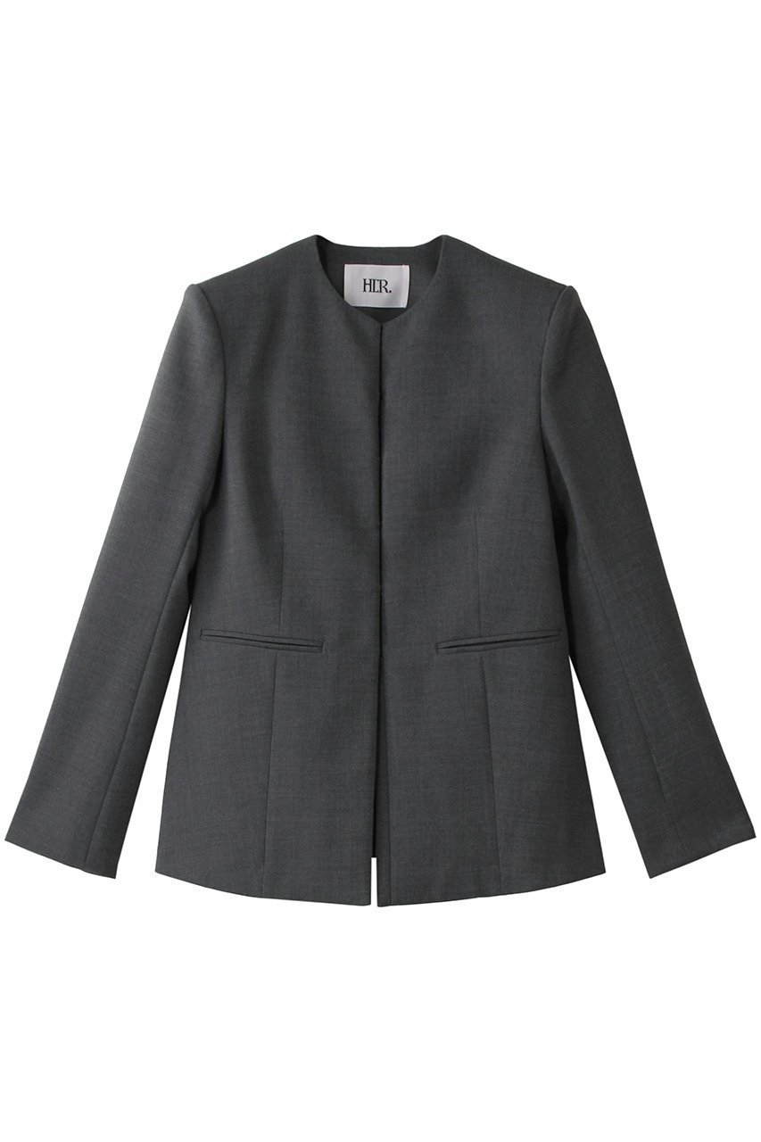 【ハー/HER.】のウエストフィットジャケット インテリア・キッズ・メンズ・レディースファッション・服の通販 founy(ファニー) 　ファッション　Fashion　レディースファッション　Fashion for Women　アウター　Coat / Outerwear Collection　レディースジャケット・軽アウター　Jackets　なめらか　Smooth, Silky Texture　シェイプ　Shape, Slim Fit　ジャケット　Jacket, Outerwear　スリット　Slit, Slit Detail　ダブル　Double, Double-Breasted　ハンド　Hand, Handmade　フォルム　Silhouette, Form　フロント　Front, Front Design　チャコールグレー|ID: prp329100004387736 ipo3291000000032965481