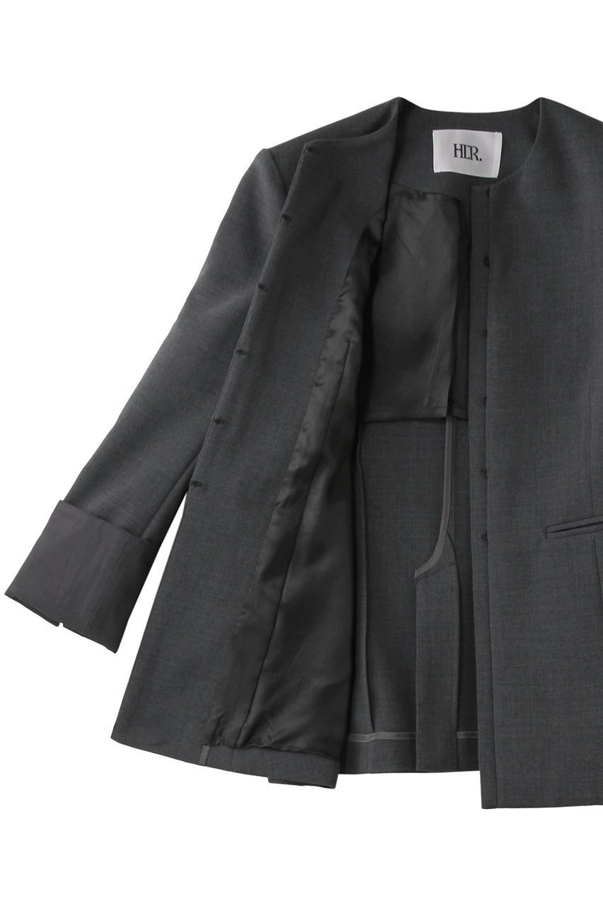 【ハー/HER.】のウエストフィットジャケット 人気、トレンドファッション・服の通販 founy(ファニー) 　ファッション　Fashion　レディースファッション　Fashion for Women　アウター　Coat / Outerwear Collection　レディースジャケット・軽アウター　Jackets　なめらか　Smooth, Silky Texture　シェイプ　Shape, Slim Fit　ジャケット　Jacket, Outerwear　スリット　Slit, Slit Detail　ダブル　Double, Double-Breasted　ハンド　Hand, Handmade　フォルム　Silhouette, Form　フロント　Front, Front Design　other-6|ID: prp329100004387736 ipo3291000000032965500