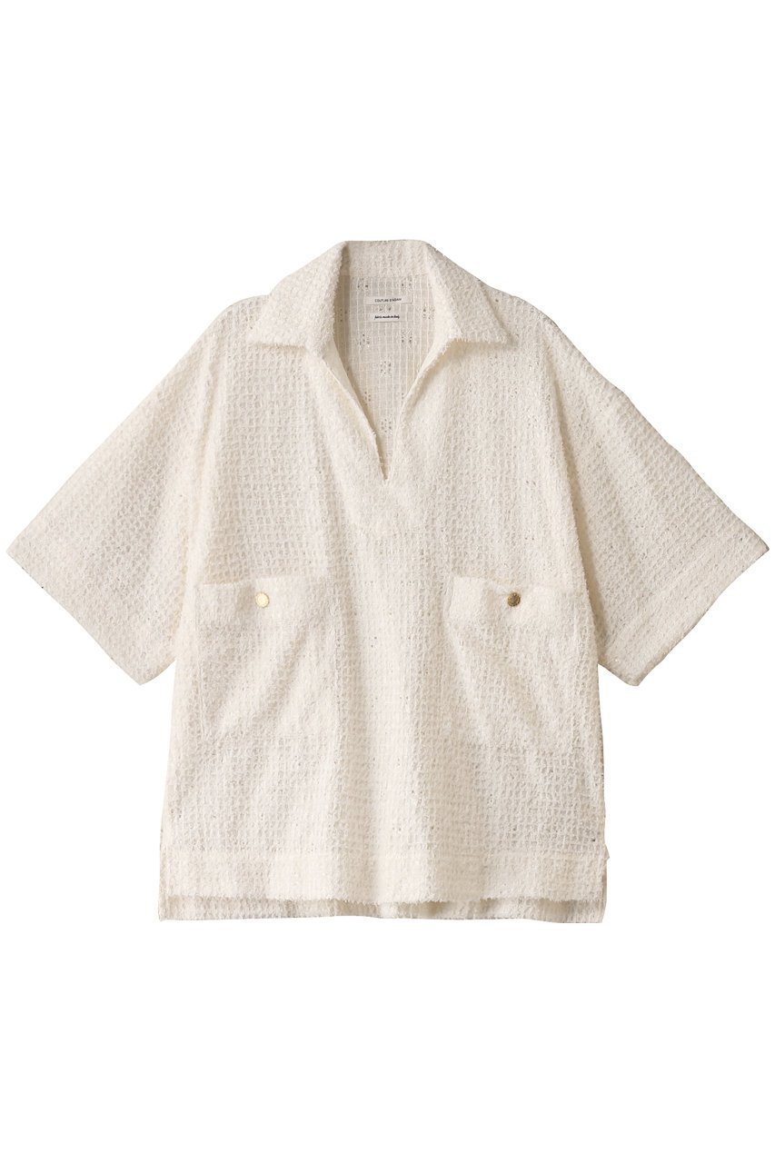 【クチュールドアダム/COUTURE D'ADAM】のDeauville パイルスキッパーシャツ インテリア・キッズ・メンズ・レディースファッション・服の通販 founy(ファニー) 　ファッション　Fashion　レディースファッション　Fashion for Women　トップス・カットソー　Cut & Sew Tops　シャツ・ブラウス・オフィスカジュアル　Elegant Blouses & Button-Ups　おすすめ　Recommended / Our Picks　なめらか　Smooth, Silky Texture　エレガント 上品　Elegant　サマー　Summer, Summer Style　サンダル　Sandals, Summer Shoes　ショート　Short, Short Length　シンプル　Simple, Minimal　ジーンズ　Jeans, Denim Pants　スキッパー　Skipper, Open Collar　スニーカー　Sneakers, Trainers　スリーブ　Sleeve, Long Sleeve / Short Sleeve　セットアップ　Set-Up, Coordinated Outfit　ビーチ　Beach, Seaside　フランス　France, French　リゾート　Resort, Vacation Style　夏　Summer　エクリュ|ID: prp329100004388957 ipo3291000000035551807