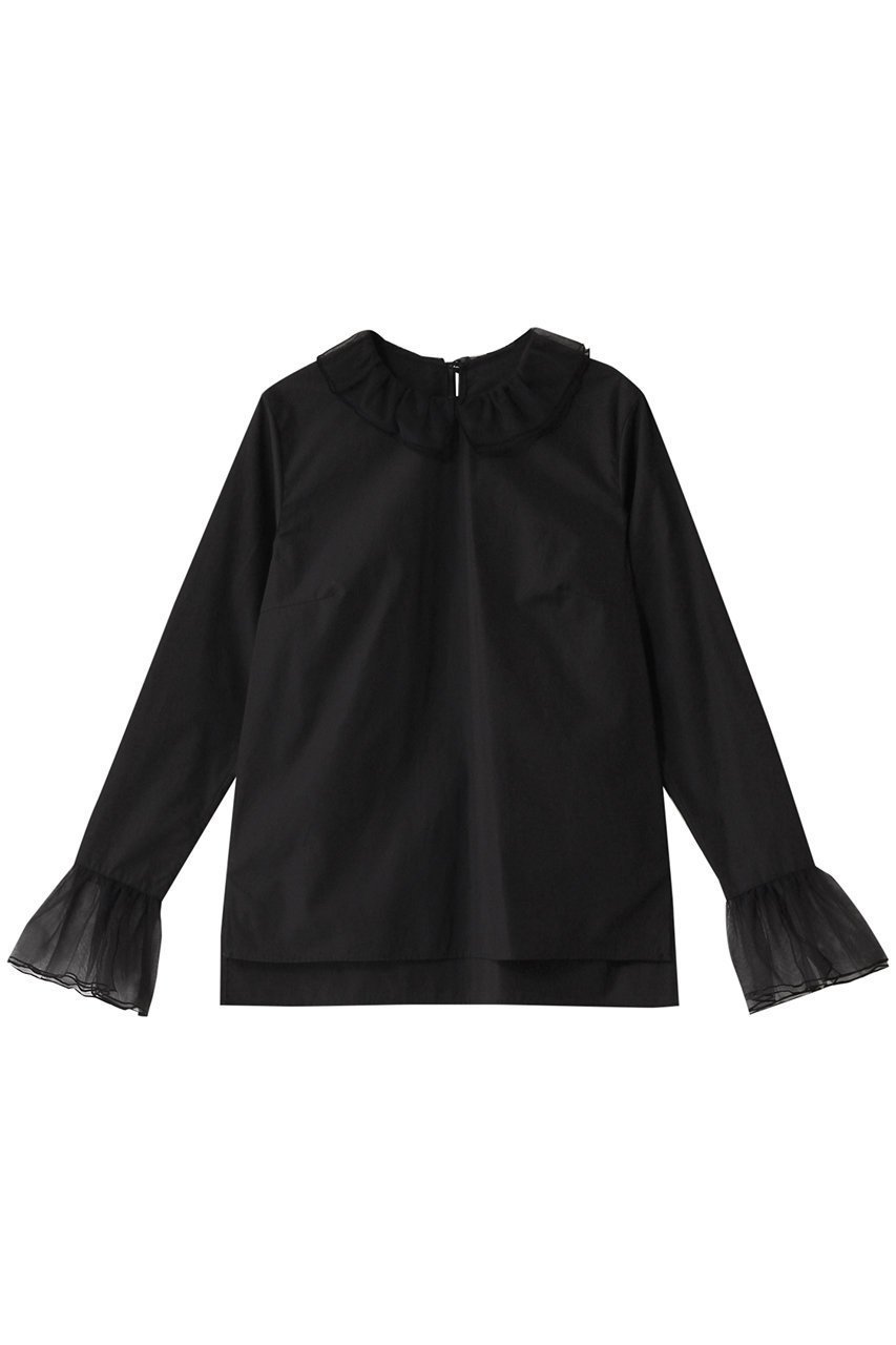 【サードマガジン/THIRD MAGAZINE】のフリルカラーブラウス インテリア・キッズ・メンズ・レディースファッション・服の通販 founy(ファニー) 　ファッション　Fashion　レディースファッション　Fashion for Women　トップス・カットソー　Cut & Sew Tops　シャツ・ブラウス・オフィスカジュアル　Elegant Blouses & Button-Ups　インナー　Innerwear　スウェット / スエット　Sweatshirt, Sweatwear　スリーブ　Sleeve, Long Sleeve / Short Sleeve　チュール　Tulip, Tulip Motif　パーティ　Party, Party Style　フェミニン　Feminine, Girly　フリル　Frill, Ruffle　ロング　Long, Long-Length　ブラック|ID: prp329100004388996 ipo3291000000032707806
