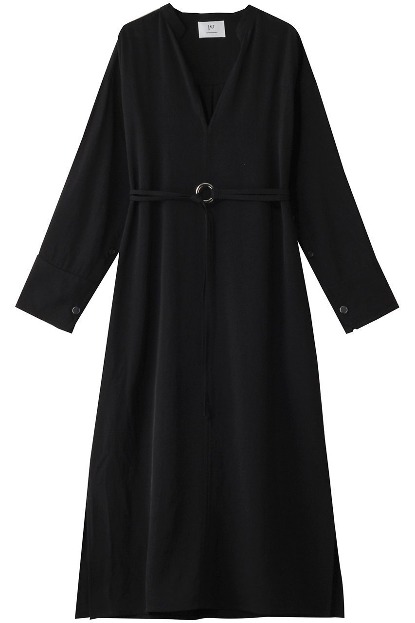 【プルミエ アロンディスモン/1er Arrondissement】のトリアセツイルワンピース インテリア・キッズ・メンズ・レディースファッション・服の通販 founy(ファニー) 　ファッション　Fashion　レディースファッション　Fashion for Women　ワンピース　Dresses　チュニック　Tunic Tops & Dresses　スリット　Slit, Slit Detail　チュニック　Tunic, Long Top　ロング　Long, Long-Length　ブラック|ID: prp329100004389005 ipo3291000000032865676