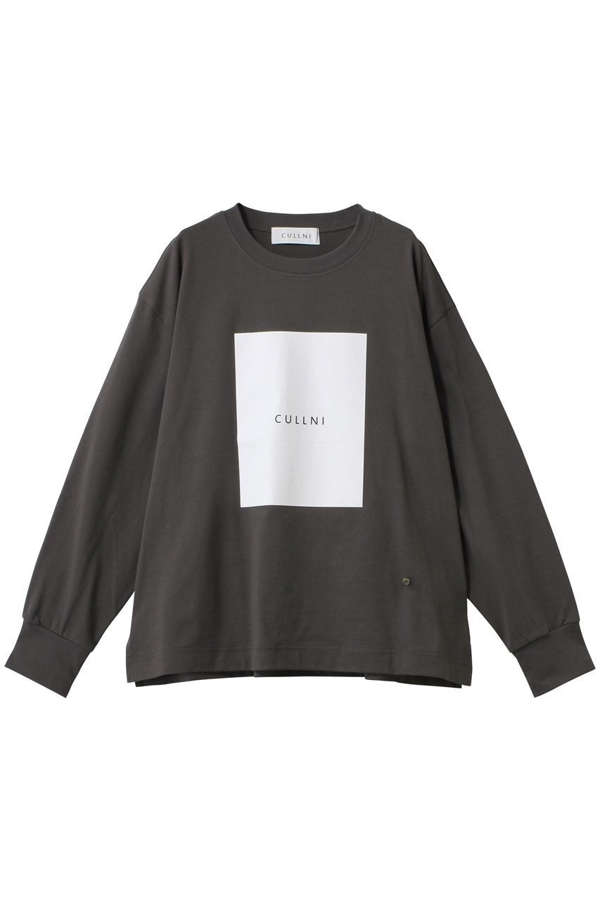 【クルニ/CULLNI】の【UNISEX】コットンジャージー ボックスロゴプリント ロングスリーブプルオーバー インテリア・キッズ・メンズ・レディースファッション・服の通販 founy(ファニー) 　ファッション　Fashion　レディースファッション　Fashion for Women　トップス・カットソー　Cut & Sew Tops　シャツ・ブラウス・オフィスカジュアル　Elegant Blouses & Button-Ups　ロングTシャツ・Tシャツ　Longline T-Shirts & Tees　カジュアルプルオーバー・ニットトップス　Pullovers & Knit Tops / Casual Pullovers　カットソー・ベーシックTシャツ　Cut-and-Sewn Tops / Stretch Tees & Basics　ユニセックス　Unisex, Genderless　シンプル　Simple, Minimal　スラックス　Slacks, Dress Pants　スリーブ　Sleeve, Long Sleeve / Short Sleeve　デニム　Denim, Jeans Material　フロント　Front, Front Design　プリント　Print, Printed Pattern　ロング　Long, Long-Length　エレガント 上品　Elegant　チャコール|ID: prp329100004389023 ipo3291000000032872314