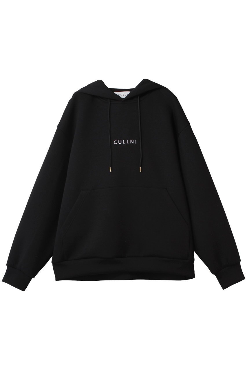 【クルニ/CULLNI】の【UNISEX】CULLNI ロゴエンブロイダリーフーディー インテリア・キッズ・メンズ・レディースファッション・服の通販 founy(ファニー) 　ファッション　Fashion　レディースファッション　Fashion for Women　トップス・カットソー　Cut & Sew Tops　シャツ・ブラウス・オフィスカジュアル　Elegant Blouses & Button-Ups　レディースパーカー・カジュアルフーディー　Casual Hoodies & Sweatshirts　ロングTシャツ・Tシャツ　Longline T-Shirts & Tees　スウェット・クルーネックトップス　Sweatshirts & Crewnecks / Relaxed Fit Sweat Tops　カットソー・ベーシックTシャツ　Cut-and-Sewn Tops / Stretch Tees & Basics　ユニセックス　Unisex, Genderless　エアリー　Airy Texture　シンプル　Simple, Minimal　ストレッチ　Stretch, Stretchy Fabric　フォルム　Silhouette, Form　ポケット　Pocket, Pocket Detail　エレガント 上品　Elegant　ブラック|ID: prp329100004389029 ipo3291000000032873692