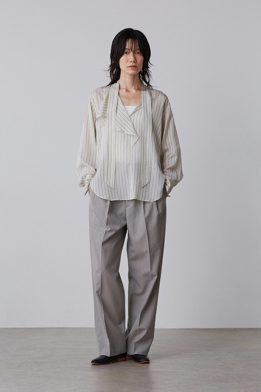 【イレーヴ/YLEVE】のACETATE CUPRA ストライプ ラッフルブラウス 人気、トレンドファッション・服の通販 founy(ファニー) 　ファッション　Fashion　レディースファッション　Fashion for Women　トップス・カットソー　Cut & Sew Tops　シャツ・ブラウス・オフィスカジュアル　Elegant Blouses & Button-Ups　ストライプ　Stripe, Striped Pattern　スリーブ　Sleeve, Long Sleeve / Short Sleeve　フェミニン　Feminine, Girly　フロント　Front, Front Design　ロング　Long, Long-Length　other-8|ID: prp329100004390280 ipo3291000000032861698