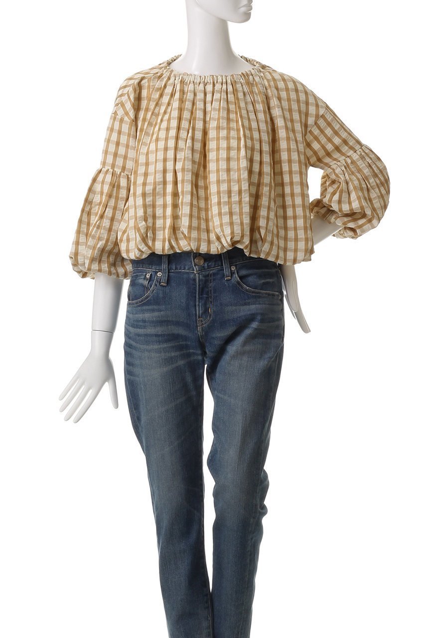 【マリリンムーン/MARILYN MOON】のクレープチェックバルーンスリーブブラウス 人気、トレンドファッション・服の通販 founy(ファニー) 　ファッション　Fashion　レディースファッション　WOMEN　トップス・カットソー　Tops/Tshirt　シャツ/ブラウス　Shirts/Blouses　ギャザー　Gather　スリーブ　Sleeve　チェック　Check　バランス　Balance　リボン　Ribbon　ロング　Long　other-2|ID: prp329100004390291 ipo3291000000031270901