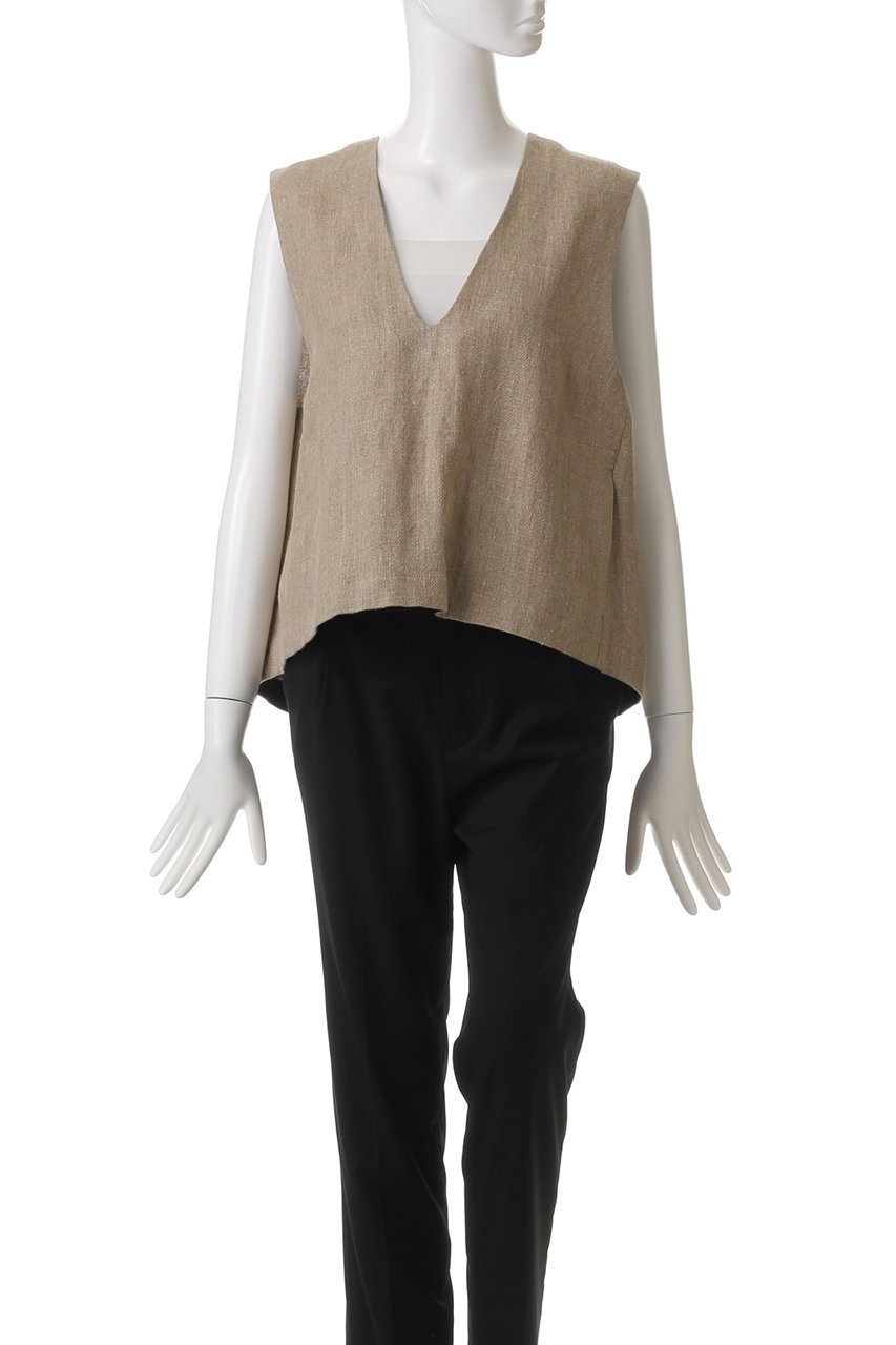 【プレインピープル/PLAIN PEOPLE】のリネン布帛コンビブラウス 人気、トレンドファッション・服の通販 founy(ファニー) 　ファッション　Fashion　レディースファッション　Fashion for Women　トップス・カットソー　Cut & Sew Tops　キャミソール&ノースリーブ　Camisoles & Sleeveless Tops　シャツ・ブラウス・オフィスカジュアル　Elegant Blouses & Button-Ups　カットソー　Cut and Sewn Top　コンビ　Combo, Combination Style　シンプル　Simple, Minimal　ノースリーブ　Sleeveless, No-Sleeve　フロント　Front, Front Design　プリーツ　Pleats, Pleated　ベスト　Vest, Waistcoat　リネン　Linen, Linen Fabric　ロング　Long, Long-Length　other-2|ID: prp329100004390296 ipo3291000000036071359