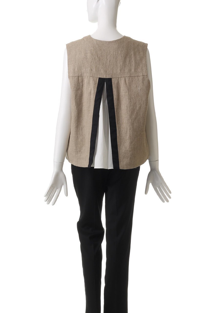 【プレインピープル/PLAIN PEOPLE】のリネン布帛コンビブラウス 人気、トレンドファッション・服の通販 founy(ファニー) 　ファッション　Fashion　レディースファッション　Fashion for Women　トップス・カットソー　Cut & Sew Tops　キャミソール&ノースリーブ　Camisoles & Sleeveless Tops　シャツ・ブラウス・オフィスカジュアル　Elegant Blouses & Button-Ups　カットソー　Cut and Sewn Top　コンビ　Combo, Combination Style　シンプル　Simple, Minimal　ノースリーブ　Sleeveless, No-Sleeve　フロント　Front, Front Design　プリーツ　Pleats, Pleated　ベスト　Vest, Waistcoat　リネン　Linen, Linen Fabric　ロング　Long, Long-Length　other-4|ID: prp329100004390296 ipo3291000000036071362