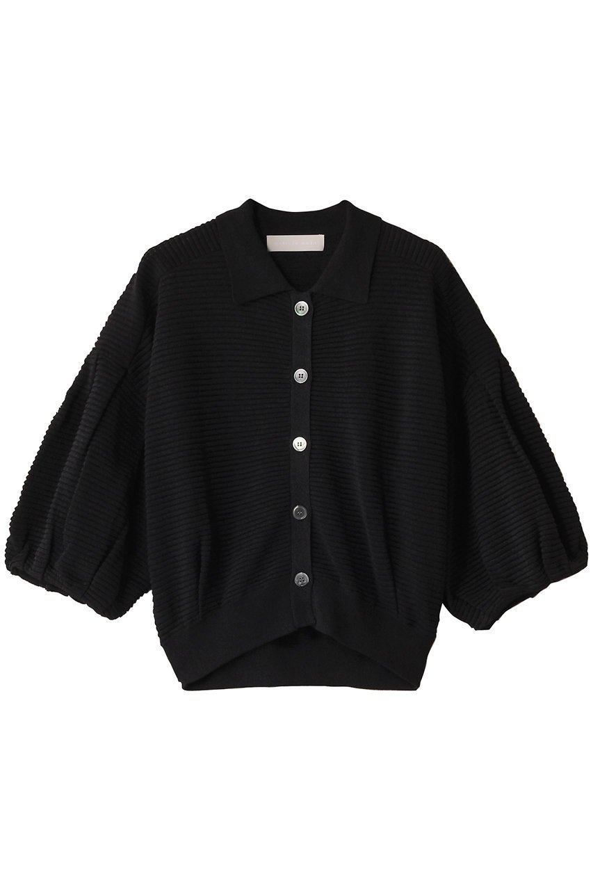 【マリリンムーン/MARILYN MOON】のリップルボーダーシアーニットポロ インテリア・キッズ・メンズ・レディースファッション・服の通販 founy(ファニー) 　ファッション　Fashion　レディースファッション　Fashion for Women　トップス・カットソー　Cut & Sew Tops　ニット　Knit Tops & Sweaters　カジュアルプルオーバー・ニットトップス　Pullovers & Knit Tops / Casual Pullovers　コンパクト　Compact, Small Size　シアー　Sheer, See-Through　ショルダー　Shoulder, Shoulder Strap　ドロップ　Drop Shoulder, Dropped Style　バルーン　Balloon, Balloon Silhouette　ペーパー　Paper, Kraft Paper　ポロシャツ　Polo Shirt, Collared Tee　吸水　Absorbent, Quick-Dry　夏　Summer　抗菌　Antibacterial, Bacteria-Resistant　スミブラック|ID: prp329100004390323 ipo3291000000032948136