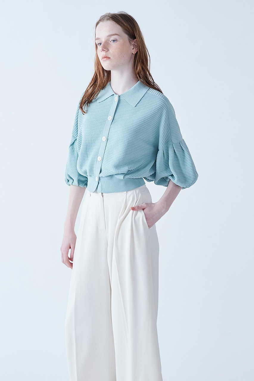 【マリリンムーン/MARILYN MOON】のリップルボーダーシアーニットポロ 人気、トレンドファッション・服の通販 founy(ファニー) 　ファッション　Fashion　レディースファッション　Fashion for Women　トップス・カットソー　Cut & Sew Tops　ニット　Knit Tops & Sweaters　カジュアルプルオーバー・ニットトップス　Pullovers & Knit Tops / Casual Pullovers　コンパクト　Compact, Small Size　シアー　Sheer, See-Through　ショルダー　Shoulder, Shoulder Strap　ドロップ　Drop Shoulder, Dropped Style　バルーン　Balloon, Balloon Silhouette　ペーパー　Paper, Kraft Paper　ポロシャツ　Polo Shirt, Collared Tee　吸水　Absorbent, Quick-Dry　夏　Summer　抗菌　Antibacterial, Bacteria-Resistant　other-7|ID: prp329100004390323 ipo3291000000035690836