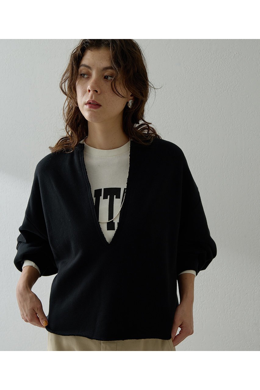 【ウィムガゼット/Whim Gazette】のスウェットVネックプルオーバー2 インテリア・キッズ・メンズ・レディースファッション・服の通販 founy(ファニー) 　ファッション　Fashion　レディースファッション　Fashion for Women　トップス・カットソー　Cut & Sew Tops　シャツ・ブラウス・オフィスカジュアル　Elegant Blouses & Button-Ups　レディースパーカー・カジュアルフーディー　Casual Hoodies & Sweatshirts　ロングTシャツ・Tシャツ　Longline T-Shirts & Tees　カジュアルプルオーバー・ニットトップス　Pullovers & Knit Tops / Casual Pullovers　スウェット・クルーネックトップス　Sweatshirts & Crewnecks / Relaxed Fit Sweat Tops　カットソー・ベーシックTシャツ　Cut-and-Sewn Tops / Stretch Tees & Basics　Vネックトップス　V-Neck Tops / V-Cut Neckline Shirts　おすすめ　Recommended / Our Picks　キャミソール　Camisole, Spaghetti Strap Top　クロップド　Cropped, Short Length　スウェット / スエット　Sweatshirt, Sweatwear　再入荷　Restock / Back in Stock　日本製　Made In Japan　ブラック|ID: prp329100004390327 ipo3291000000034017185