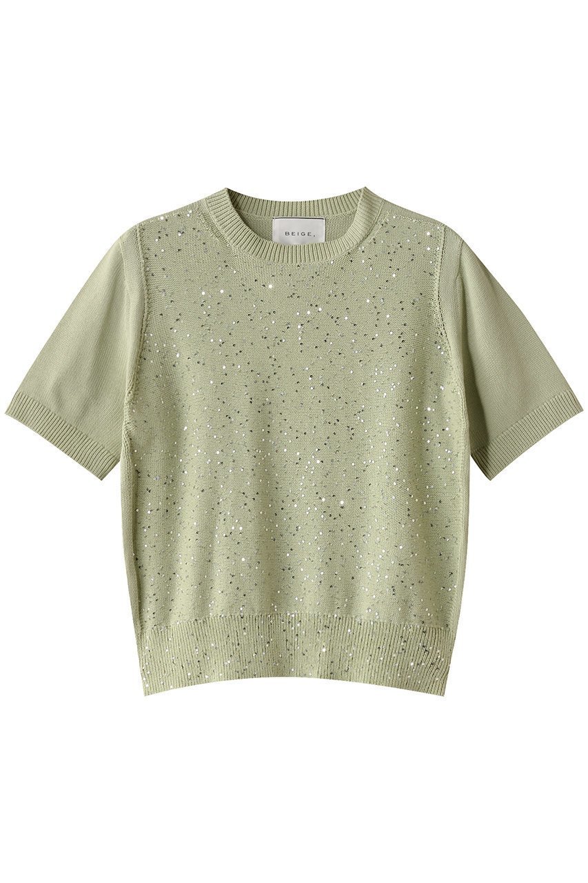 【ベイジ,/BEIGE,】のFENNNEL(フェンネル)/コットンスパンコール半袖ニット インテリア・キッズ・メンズ・レディースファッション・服の通販 founy(ファニー) 　ファッション　Fashion　レディースファッション　Fashion for Women　トップス・カットソー　Cut & Sew Tops　ニット　Knit Tops & Sweaters　カジュアルプルオーバー・ニットトップス　Pullovers & Knit Tops / Casual Pullovers　エレガント 上品　Elegant　シンプル　Simple, Minimal　スパンコール　Sequins, Sequin Embellishment　デニム　Denim, Jeans Material　フェミニン　Feminine, Girly　フロント　Front, Front Design　半袖　Short Sleeve, Half Sleeve　Sage|ID: prp329100004390393 ipo3291000000032947966