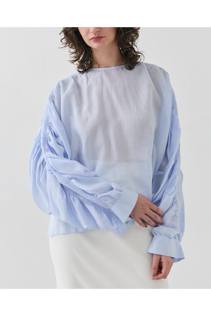 【ベイジ,/BEIGE,】のPAULINE(ポリーヌ)/タックギャザーリネンボリュームブラウス 人気、トレンドファッション・服の通販 founy(ファニー) 　ファッション　Fashion　レディースファッション　WOMEN　トップス・カットソー　Tops/Tshirt　シャツ/ブラウス　Shirts/Blouses　エアリー　Airy　ギャザー　Gather　シンプル　Simple　スラックス　Slacks　スリーブ　Sleeve　デニム　Denim　フェミニン　Feminine　リネン　Linen　ロング　Long　other-7|ID: prp329100004390394 ipo3291000000031632121