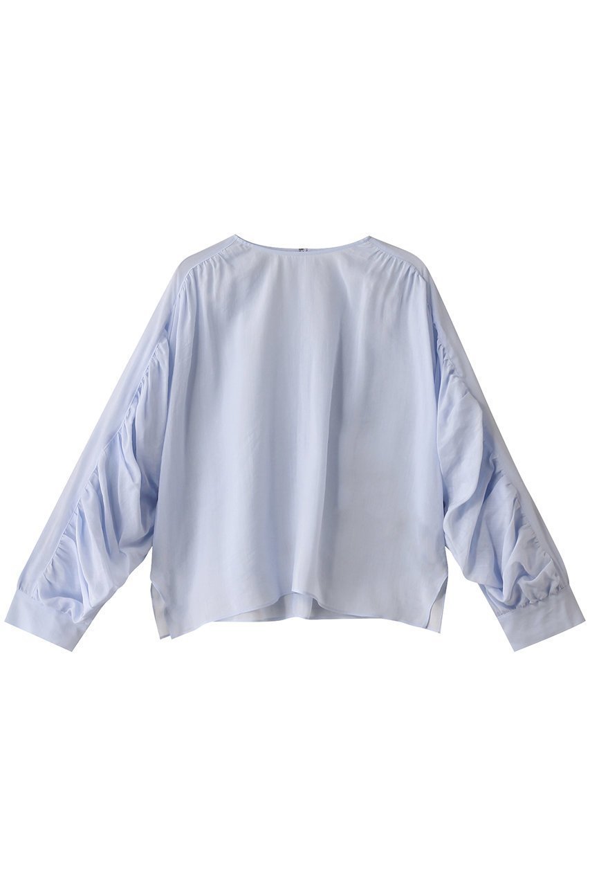【ベイジ,/BEIGE,】のPAULINE(ポリーヌ)/タックギャザーリネンボリュームブラウス インテリア・キッズ・メンズ・レディースファッション・服の通販 founy(ファニー) 　ファッション　Fashion　レディースファッション　Fashion for Women　トップス・カットソー　Cut & Sew Tops　シャツ・ブラウス・オフィスカジュアル　Elegant Blouses & Button-Ups　エアリー　Airy Texture　ギャザー　Gathered, Ruffled　シンプル　Simple, Minimal　スラックス　Slacks, Dress Pants　スリーブ　Sleeve, Long Sleeve / Short Sleeve　デニム　Denim, Jeans Material　フェミニン　Feminine, Girly　リネン　Linen, Linen Fabric　ロング　Long, Long-Length　再入荷　Restock / Back in Stock　Sax|ID: prp329100004390394 ipo3291000000032865167