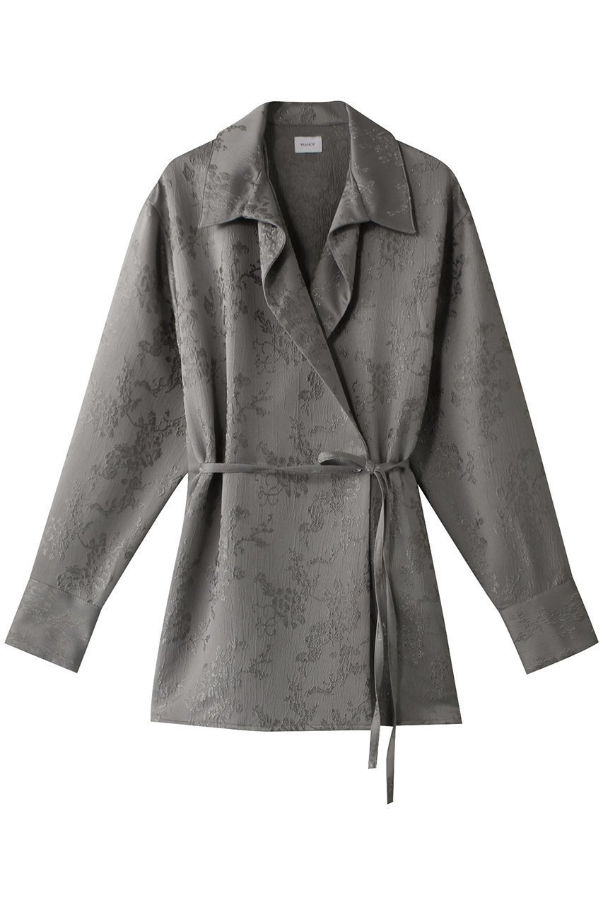 【マノフ/MANOF】のJACQUARD CACHECOEUR SHIRTS/シャツ インテリア・キッズ・メンズ・レディースファッション・服の通販 founy(ファニー) 　ファッション　Fashion　レディースファッション　Fashion for Women　トップス・カットソー　Cut & Sew Tops　シャツ・ブラウス・オフィスカジュアル　Elegant Blouses & Button-Ups　ジャカード／ジャガード　Jacquard, Woven Pattern　スリーブ　Sleeve, Long Sleeve / Short Sleeve　デコルテ　Décolleté, Neckline　マニッシュ　Mannish, Boyish　ロング　Long, Long-Length　エレガント 上品　Elegant　ビジネス 仕事 通勤　Business / Work / Commuting　GRAY|ID: prp329100004391802 ipo3291000000034955614