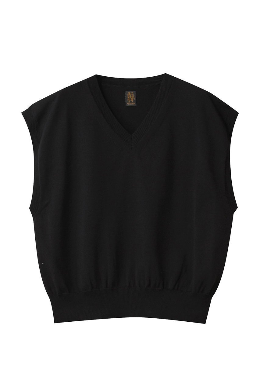 【バトナー/BATONER】のTHE SEAISLAND コットンVネックベスト インテリア・キッズ・メンズ・レディースファッション・服の通販 founy(ファニー) 　ファッション　Fashion　レディースファッション　Fashion for Women　トップス・カットソー　Cut & Sew Tops　ニット　Knit Tops & Sweaters　ベスト&ジレ / 重ね着スタイル　Vests & Gilets　カジュアルプルオーバー・ニットトップス　Pullovers & Knit Tops / Casual Pullovers　Vネックトップス　V-Neck Tops / V-Cut Neckline Shirts　なめらか　Smooth, Silky Texture　トレンド　Trend, Trending Now　バランス　Balance, Style Balance　ベスト　Vest, Waistcoat　ブラック|ID: prp329100004391831 ipo3291000000032948801