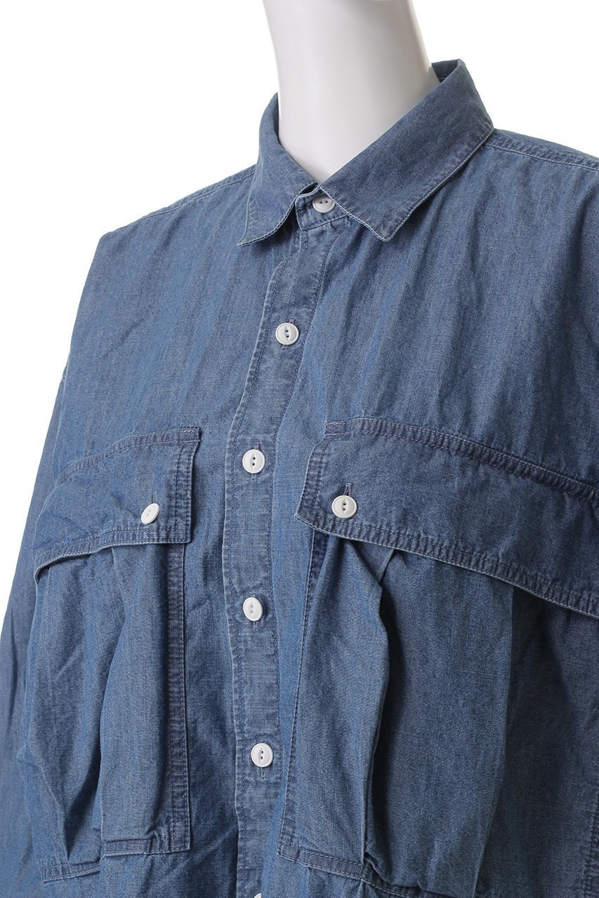 【キャサリンハムネット/KATHARINE HAMNETT LONDON】の【UNISEX】デニムパラシュートロングテイルシャツ 人気、トレンドファッション・服の通販 founy(ファニー) 　ファッション　Fashion　レディースファッション　Fashion for Women　トップス・カットソー　Cut & Sew Tops　シャツ・ブラウス・オフィスカジュアル　Elegant Blouses & Button-Ups　ユニセックス　Unisex, Genderless　スリーブ　Sleeve, Long Sleeve / Short Sleeve　デニム　Denim, Jeans Material　トレンド　Trend, Trending Now　ビッグ　Big, Oversized　ポケット　Pocket, Pocket Detail　ロング　Long, Long-Length　定番　Standard, Basic Item　other-5|ID: prp329100004393590 ipo3291000000032808582