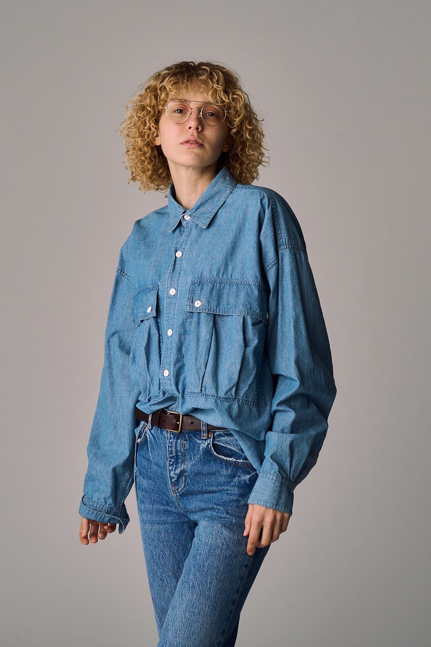 【キャサリンハムネット/KATHARINE HAMNETT LONDON】の【UNISEX】デニムパラシュートロングテイルシャツ 人気、トレンドファッション・服の通販 founy(ファニー) 　ファッション　Fashion　レディースファッション　Fashion for Women　トップス・カットソー　Cut & Sew Tops　シャツ・ブラウス・オフィスカジュアル　Elegant Blouses & Button-Ups　ユニセックス　Unisex, Genderless　スリーブ　Sleeve, Long Sleeve / Short Sleeve　デニム　Denim, Jeans Material　トレンド　Trend, Trending Now　ビッグ　Big, Oversized　ポケット　Pocket, Pocket Detail　ロング　Long, Long-Length　定番　Standard, Basic Item　other-7|ID: prp329100004393590 ipo3291000000032808584