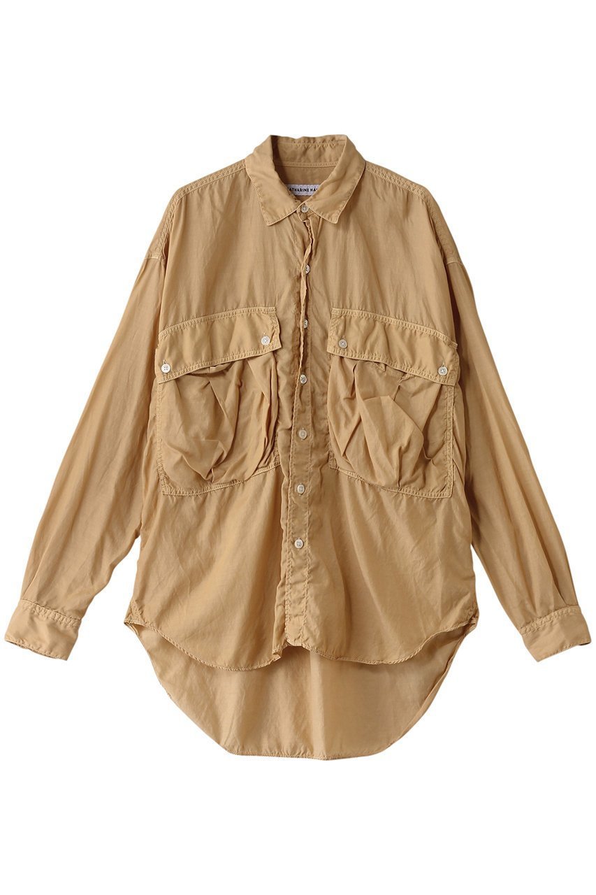 【キャサリンハムネット/KATHARINE HAMNETT LONDON】の【UNISEX】パラシュートロングテイルシャツ インテリア・キッズ・メンズ・レディースファッション・服の通販 founy(ファニー) 　ファッション　Fashion　レディースファッション　Fashion for Women　トップス・カットソー　Cut & Sew Tops　シャツ・ブラウス・オフィスカジュアル　Elegant Blouses & Button-Ups　ユニセックス　Unisex, Genderless　コレクション　Collection, Seasonal Line　シルク　Silk, 100% Silk　スリーブ　Sleeve, Long Sleeve / Short Sleeve　ロング　Long, Long-Length　ヴィンテージ　Vintage Style　定番　Standard, Basic Item　ゴールド ベージュ|ID: prp329100004393591 ipo3291000000032862384