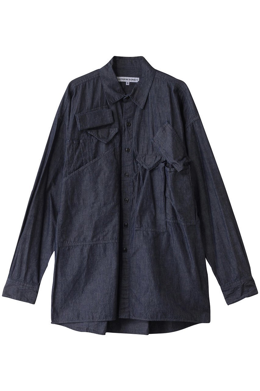 【キャサリンハムネット/KATHARINE HAMNETT LONDON】の【UNISEX】マルチポケットデニムシャツ インテリア・キッズ・メンズ・レディースファッション・服の通販 founy(ファニー) 　ファッション　Fashion　レディースファッション　Fashion for Women　トップス・カットソー　Cut & Sew Tops　シャツ・ブラウス・オフィスカジュアル　Elegant Blouses & Button-Ups　ユニセックス　Unisex, Genderless　スリーブ　Sleeve, Long Sleeve / Short Sleeve　デニム　Denim, Jeans Material　ポケット　Pocket, Pocket Detail　ロング　Long, Long-Length　定番　Standard, Basic Item　羽織　Haori, Light Jacket　ブルー|ID: prp329100004393635 ipo3291000000032862337