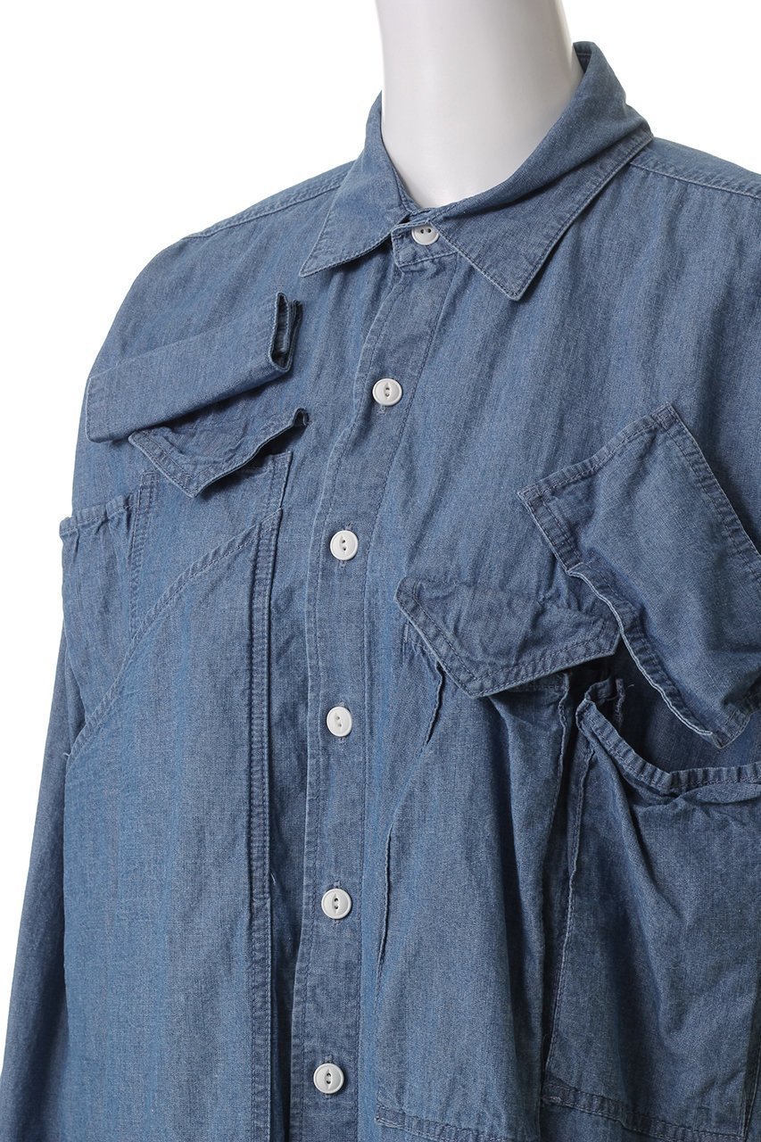 【キャサリンハムネット/KATHARINE HAMNETT LONDON】の【UNISEX】マルチポケットデニムシャツ 人気、トレンドファッション・服の通販 founy(ファニー) 　ファッション　Fashion　レディースファッション　Fashion for Women　トップス・カットソー　Cut & Sew Tops　シャツ・ブラウス・オフィスカジュアル　Elegant Blouses & Button-Ups　ユニセックス　Unisex, Genderless　スリーブ　Sleeve, Long Sleeve / Short Sleeve　デニム　Denim, Jeans Material　ポケット　Pocket, Pocket Detail　ロング　Long, Long-Length　定番　Standard, Basic Item　羽織　Haori, Light Jacket　other-5|ID: prp329100004393635 ipo3291000000032862356
