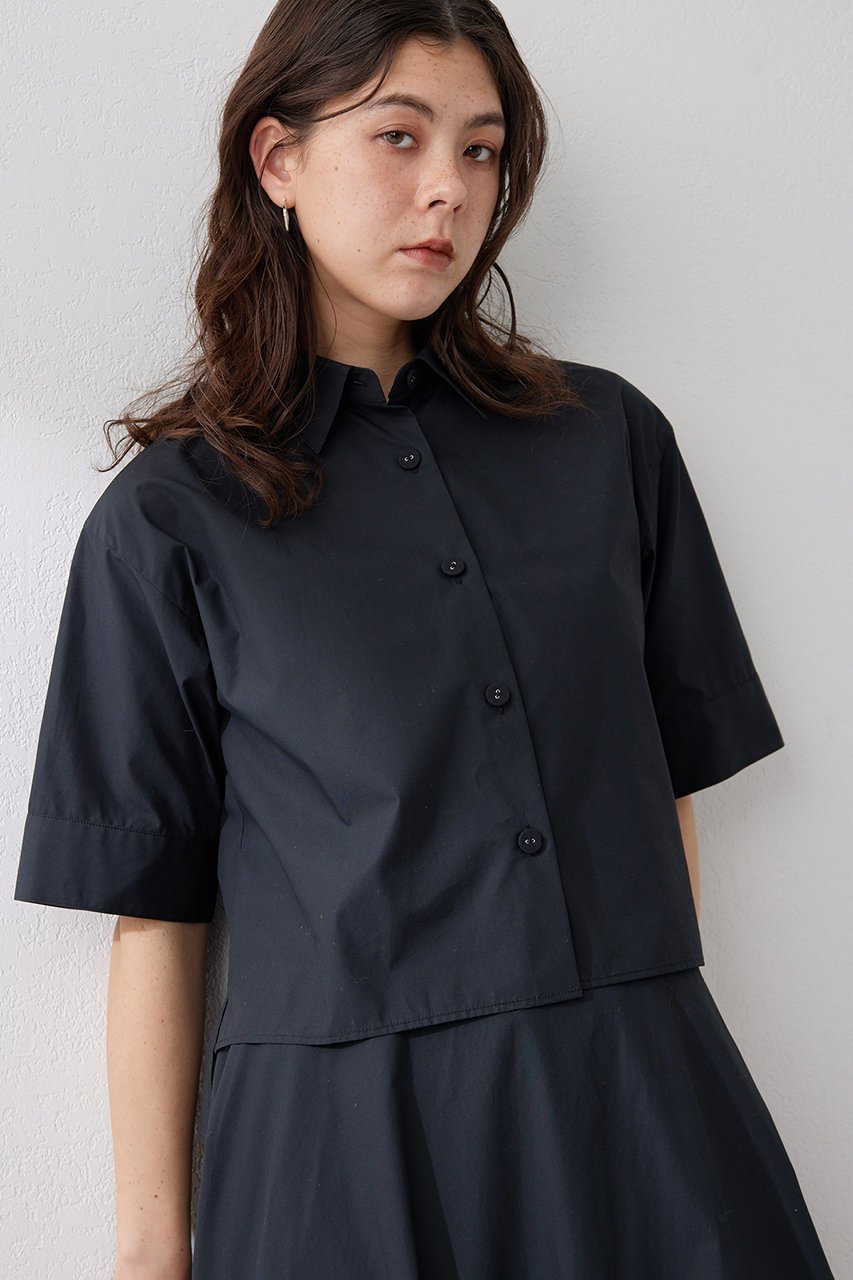 【ウィムガゼット/Whim Gazette】のタイプライターショートシャツ インテリア・キッズ・メンズ・レディースファッション・服の通販 founy(ファニー) 　ファッション　Fashion　レディースファッション　Fashion for Women　トップス・カットソー　Cut & Sew Tops　シャツ・ブラウス・オフィスカジュアル　Elegant Blouses & Button-Ups　おすすめ　Recommended / Our Picks　ショート　Short, Short Length　スリーブ　Sleeve, Long Sleeve / Short Sleeve　セットアップ　Set-Up, Coordinated Outfit　タイプライター　Typewriter Fabric, Crisp Cotton　フロント　Front, Front Design　ベビー　Baby, Babywear　ブラック|ID: prp329100004394911 ipo3291000000032846504