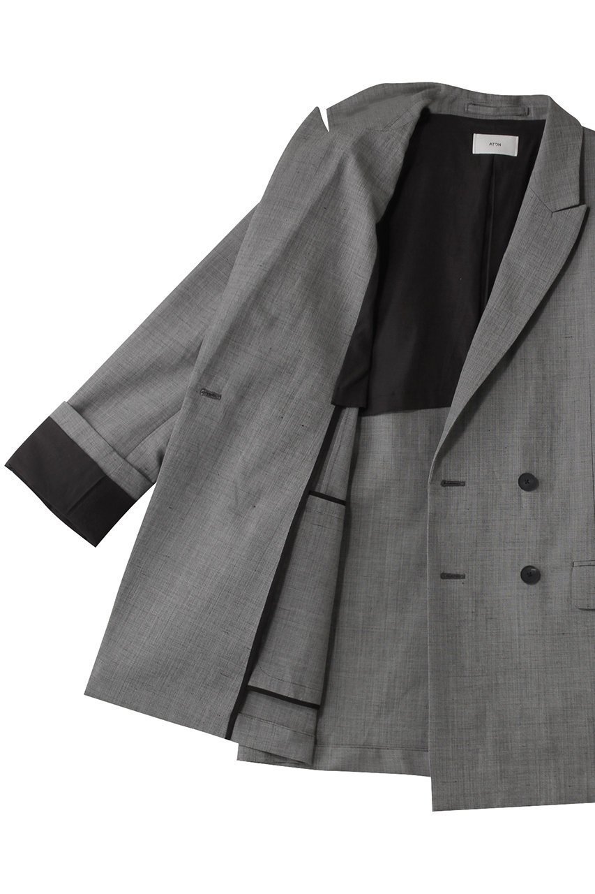 【エイトン/ATON】のWOOL LINEN SHARKSKIN ダブル ブレスト ジャケット 人気、トレンドファッション・服の通販 founy(ファニー) 　ファッション　Fashion　レディースファッション　Fashion for Women　アウター　Coat / Outerwear Collection　レディースジャケット・軽アウター　Jackets　ジャケット　Jacket, Outerwear　セットアップ　Set-Up, Coordinated Outfit　ダブル　Double, Double-Breasted　バランス　Balance, Style Balance　ビジネス 仕事 通勤　Business / Work / Commuting　フォーマル　Formal, Dressy　ボックス　Boxy, Box Shape　リネン　Linen, Linen Fabric　other-6|ID: prp329100004394931 ipo3291000000032963512
