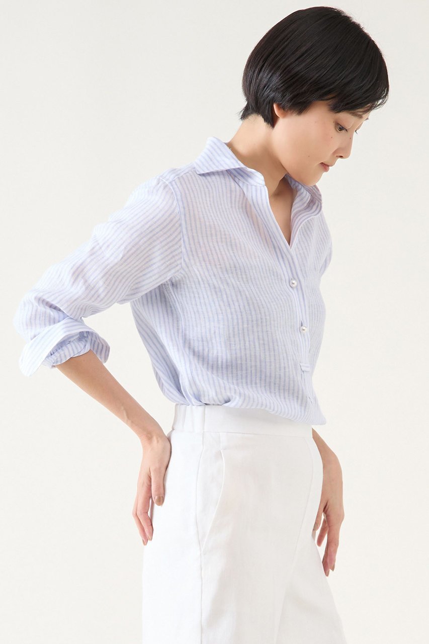 【マルティニーク/martinique】の《定番》リネンパールスキッパーシャツ 人気、トレンドファッション・服の通販 founy(ファニー) 　ファッション　Fashion　レディースファッション　Fashion for Women　トップス・カットソー　Cut & Sew Tops　シャツ・ブラウス・オフィスカジュアル　Elegant Blouses & Button-Ups　エレガント 上品　Elegant　スキッパー　Skipper, Open Collar　スリーブ　Sleeve, Long Sleeve / Short Sleeve　パール　Pearl, Pearl Accent　フェミニン　Feminine, Girly　リネン　Linen, Linen Fabric　ロング　Long, Long-Length　夏　Summer　定番　Standard, Basic Item　other-2|ID: prp329100004394965 ipo3291000000032840091