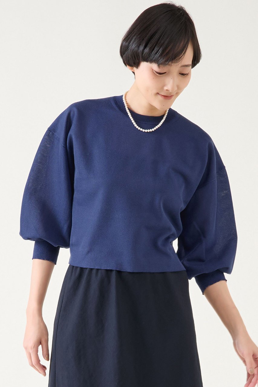 【マルティニーク/martinique】のサマーダブルフェイスプルオーバー インテリア・キッズ・メンズ・レディースファッション・服の通販 founy(ファニー) 　ファッション　Fashion　レディースファッション　Fashion for Women　トップス・カットソー　Cut & Sew Tops　ニット　Knit Tops & Sweaters　カジュアルプルオーバー・ニットトップス　Pullovers & Knit Tops / Casual Pullovers　スリーブ　Sleeve, Long Sleeve / Short Sleeve　バランス　Balance, Style Balance　夏　Summer　ネイビー|ID: prp329100004397917 ipo3291000000035042203