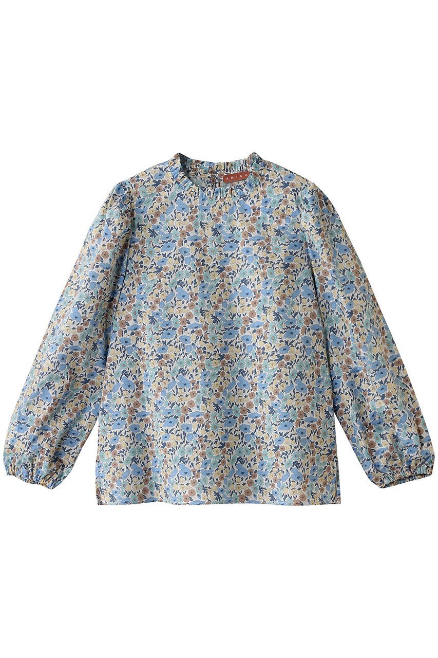 【アミカ/AMICA】のエターナルフラワーブラウス インテリア・キッズ・メンズ・レディースファッション・服の通販 founy(ファニー) 　ファッション　Fashion　レディースファッション　Fashion for Women　トップス・カットソー　Cut & Sew Tops　シャツ・ブラウス・オフィスカジュアル　Elegant Blouses & Button-Ups　ギャザー　Gathered, Ruffled　スリーブ　Sleeve, Long Sleeve / Short Sleeve　デニム　Denim, Jeans Material　プリント　Print, Printed Pattern　ロング　Long, Long-Length　ブルー|ID: prp329100004403515 ipo3291000000032807620