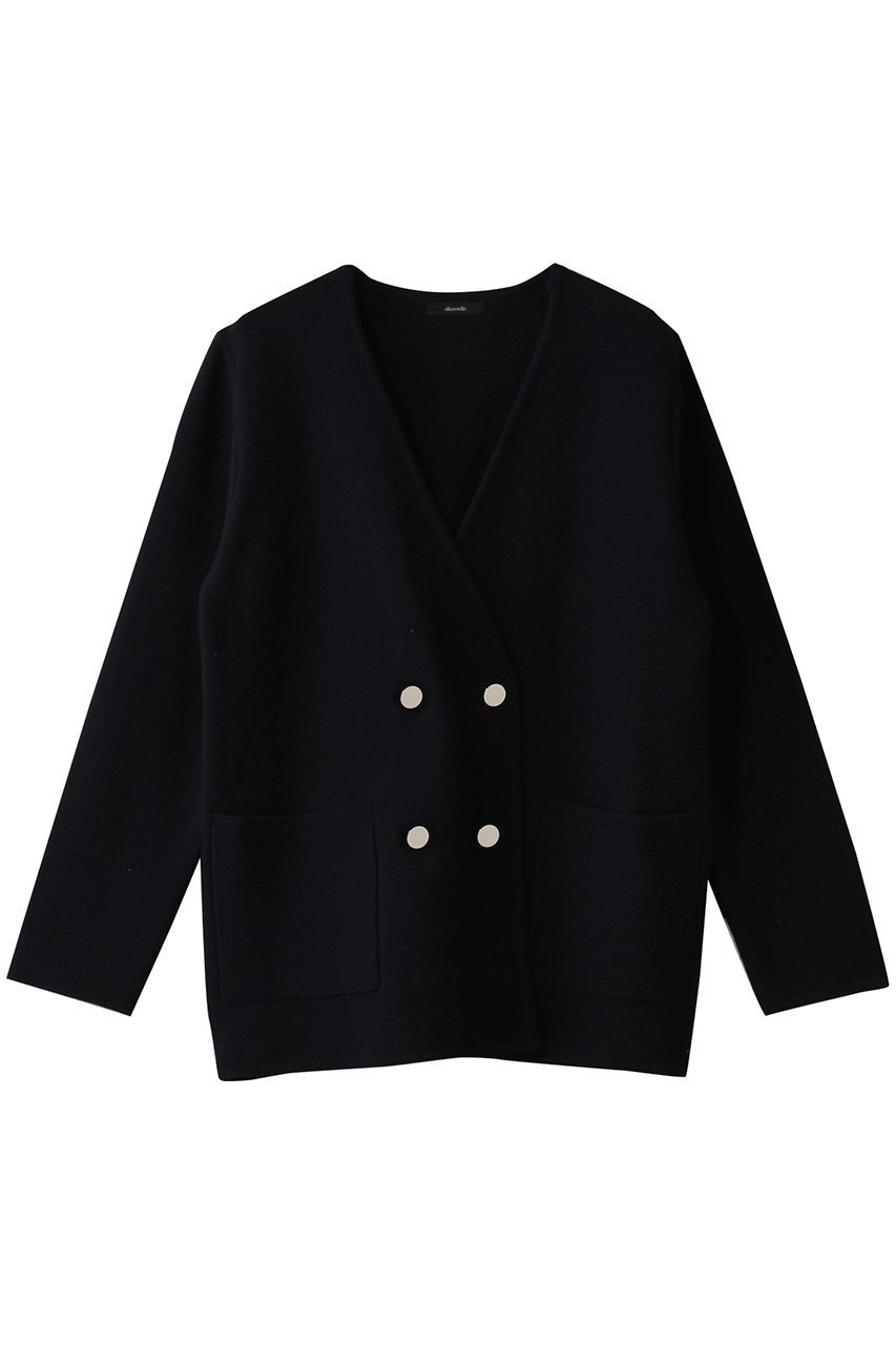 【アルアバイル/allureville】のセミダブルガーターニットジャケット インテリア・キッズ・メンズ・レディースファッション・服の通販 founy(ファニー)  ファッション Fashion レディースファッション Fashion for Women アウター Coat / Outerwear Collection レディースジャケット・軽アウター Jackets おすすめ Recommended / Our Picks シンプル Simple, Minimal ジャケット Jacket, Outerwear ダブル Double, Double-Breasted デニム Denim, Jeans Material メタル Metal, Metal Parts ネイビー|ID: prp329100004403520 ipo3291000000032950615