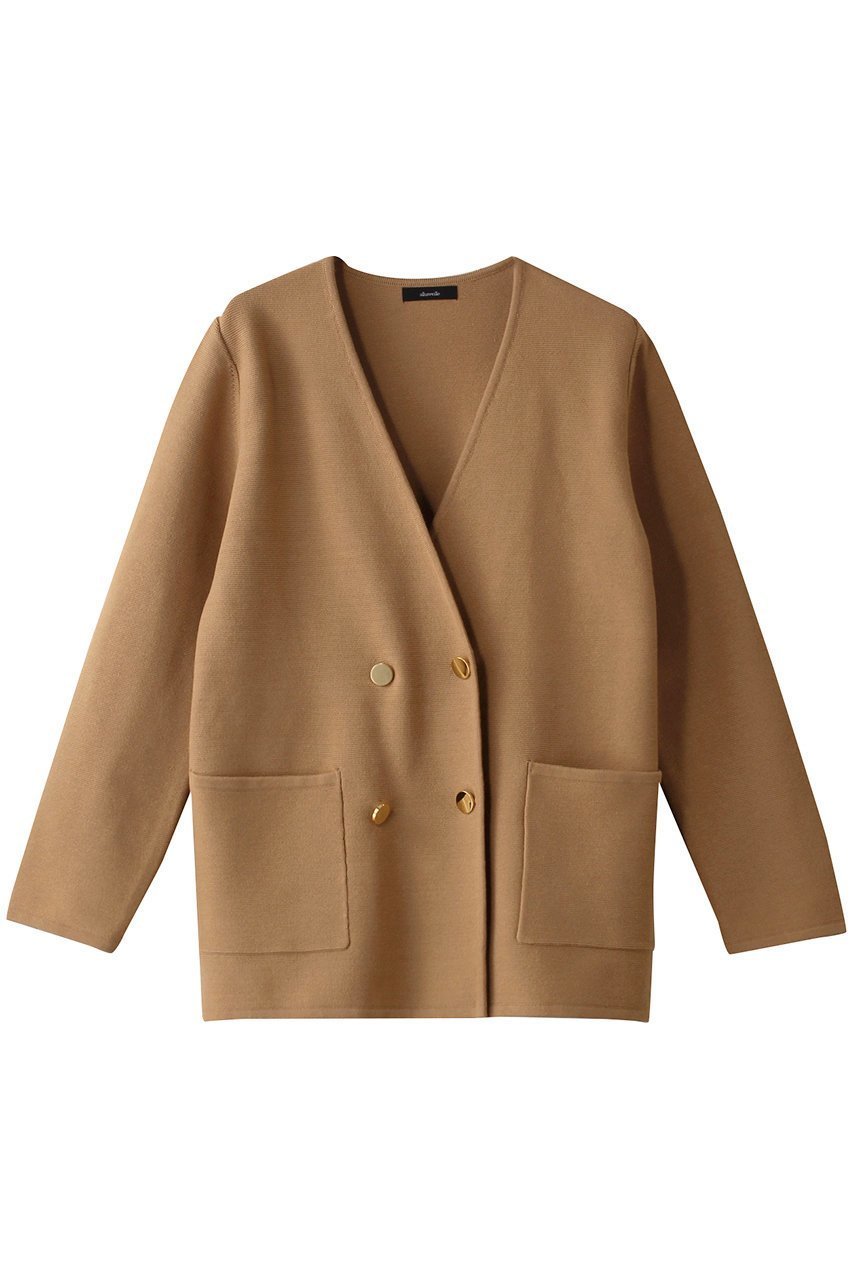 【アルアバイル/allureville】のセミダブルガーターニットジャケット インテリア・キッズ・メンズ・レディースファッション・服の通販 founy(ファニー)  ファッション Fashion レディースファッション Fashion for Women アウター Coat / Outerwear Collection レディースジャケット・軽アウター Jackets おすすめ Recommended / Our Picks シンプル Simple, Minimal ジャケット Jacket, Outerwear ダブル Double, Double-Breasted デニム Denim, Jeans Material メタル Metal, Metal Parts キャメル|ID: prp329100004403520 ipo3291000000032950623