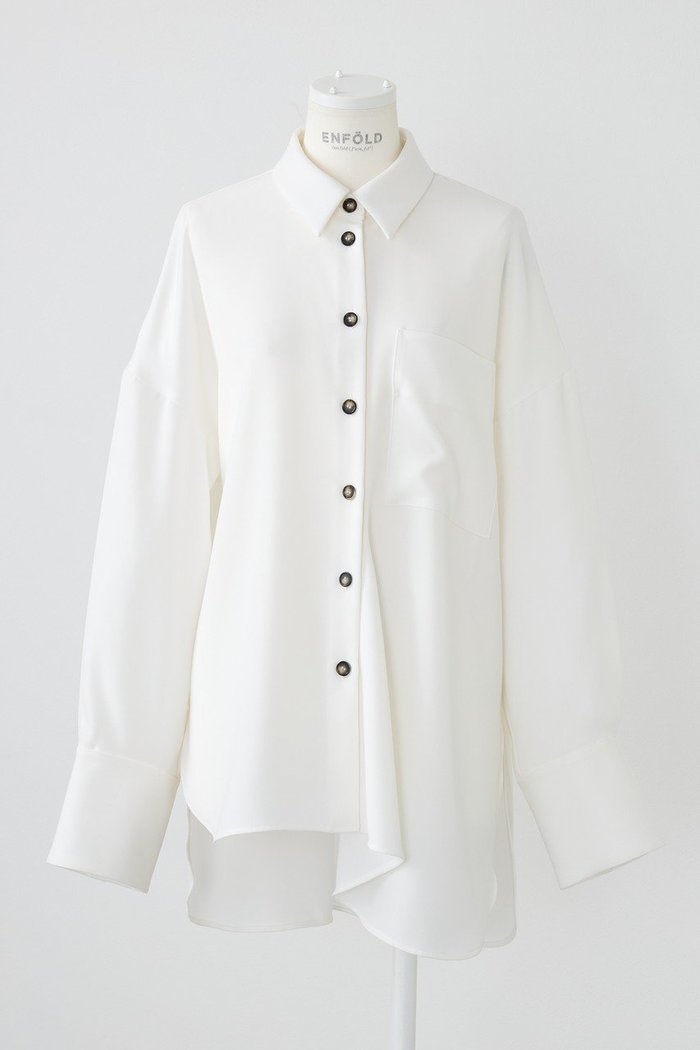 【エンフォルド/ENFOLD】のPEツイル ドレープヘム SH/シャツ インテリア・キッズ・メンズ・レディースファッション・服の通販 founy(ファニー) https://founy.com/ ファッション Fashion レディースファッション Fashion for Women トップス・カットソー Cut & Sew Tops シャツ・ブラウス・オフィスカジュアル Elegant Blouses & Button-Ups スリーブ Sleeve, Long Sleeve / Short Sleeve ツイル Twist, Twisted Detail ロング Long, Long-Length |ID: prp329100004403538 ipo3291000000036396773