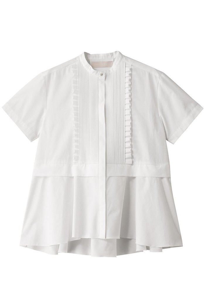 【マリリンムーン/MARILYN MOON】のタックフリルフレアハーフスリーブシャツ インテリア・キッズ・メンズ・レディースファッション・服の通販 founy(ファニー) https://founy.com/ ファッション Fashion レディースファッション Fashion for Women トップス・カットソー Cut & Sew Tops シャツ・ブラウス・オフィスカジュアル Elegant Blouses & Button-Ups ショート Short, Short Length スリーブ Sleeve, Long Sleeve / Short Sleeve デニム Denim, Jeans Material バランス Balance, Style Balance フリル Frill, Ruffle ワイド Wide, Wide Fit 人気 Popular, Best Seller 半袖 Short Sleeve, Half Sleeve |ID: prp329100004406023 ipo3291000000035559333