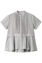 【マリリンムーン/MARILYN MOON】のタックフリルフレアハーフスリーブシャツ 人気、トレンドファッション・服の通販 founy(ファニー) ファッション Fashion レディースファッション Fashion for Women トップス・カットソー Cut & Sew Tops シャツ・ブラウス・オフィスカジュアル Elegant Blouses & Button-Ups ショート Short, Short Length スリーブ Sleeve, Long Sleeve / Short Sleeve デニム Denim, Jeans Material バランス Balance, Style Balance フリル Frill, Ruffle ワイド Wide, Wide Fit 人気 Popular, Best Seller 半袖 Short Sleeve, Half Sleeve thumbnail アイスグレー|ID: prp329100004406023 ipo3291000000035559336