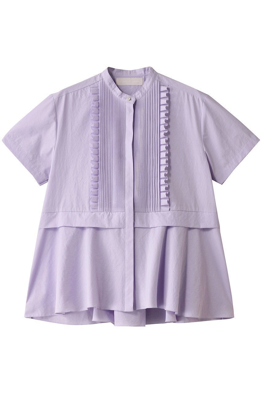 【マリリンムーン/MARILYN MOON】のタックフリルフレアハーフスリーブシャツ インテリア・キッズ・メンズ・レディースファッション・服の通販 founy(ファニー) 　ファッション　Fashion　レディースファッション　Fashion for Women　トップス・カットソー　Cut & Sew Tops　シャツ・ブラウス・オフィスカジュアル　Elegant Blouses & Button-Ups　ショート　Short, Short Length　スリーブ　Sleeve, Long Sleeve / Short Sleeve　デニム　Denim, Jeans Material　バランス　Balance, Style Balance　フリル　Frill, Ruffle　ワイド　Wide, Wide Fit　人気　Popular, Best Seller　半袖　Short Sleeve, Half Sleeve　ラベンダー|ID: prp329100004406023 ipo3291000000035559337