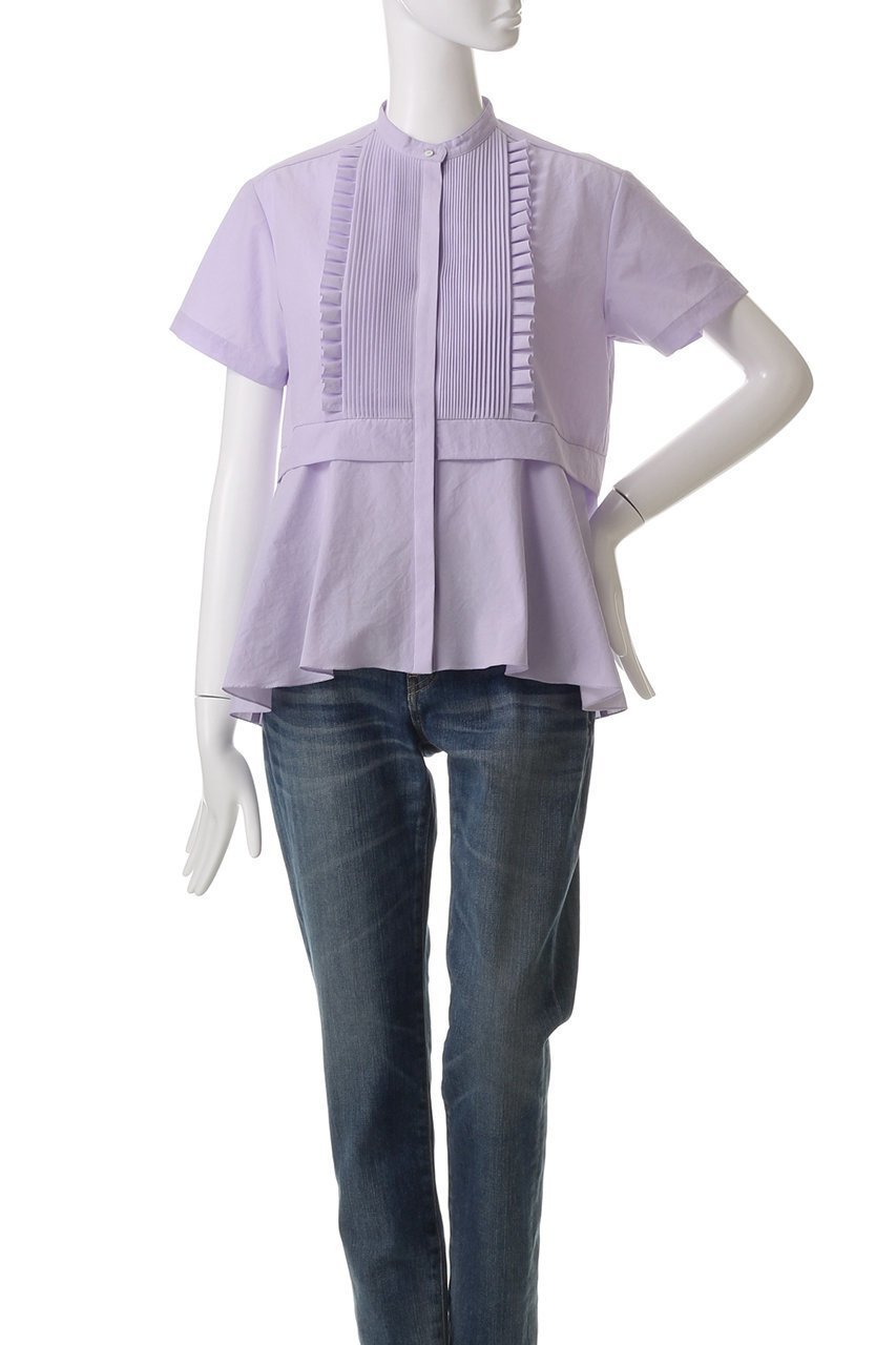 【マリリンムーン/MARILYN MOON】のタックフリルフレアハーフスリーブシャツ 人気、トレンドファッション・服の通販 founy(ファニー) 　ファッション　Fashion　レディースファッション　Fashion for Women　トップス・カットソー　Cut & Sew Tops　シャツ・ブラウス・オフィスカジュアル　Elegant Blouses & Button-Ups　ショート　Short, Short Length　スリーブ　Sleeve, Long Sleeve / Short Sleeve　デニム　Denim, Jeans Material　バランス　Balance, Style Balance　フリル　Frill, Ruffle　ワイド　Wide, Wide Fit　人気　Popular, Best Seller　半袖　Short Sleeve, Half Sleeve　other-2|ID: prp329100004406023 ipo3291000000035559339