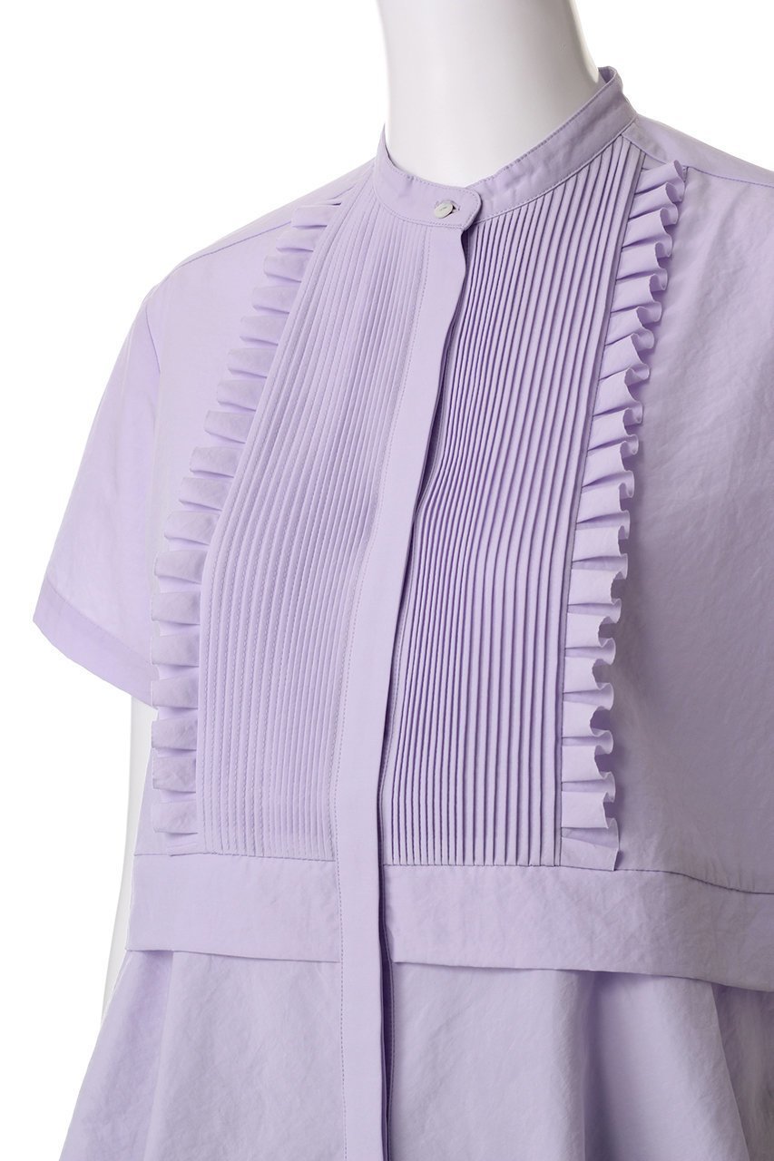 【マリリンムーン/MARILYN MOON】のタックフリルフレアハーフスリーブシャツ 人気、トレンドファッション・服の通販 founy(ファニー) 　ファッション　Fashion　レディースファッション　Fashion for Women　トップス・カットソー　Cut & Sew Tops　シャツ・ブラウス・オフィスカジュアル　Elegant Blouses & Button-Ups　ショート　Short, Short Length　スリーブ　Sleeve, Long Sleeve / Short Sleeve　デニム　Denim, Jeans Material　バランス　Balance, Style Balance　フリル　Frill, Ruffle　ワイド　Wide, Wide Fit　人気　Popular, Best Seller　半袖　Short Sleeve, Half Sleeve　other-5|ID: prp329100004406023 ipo3291000000035559345