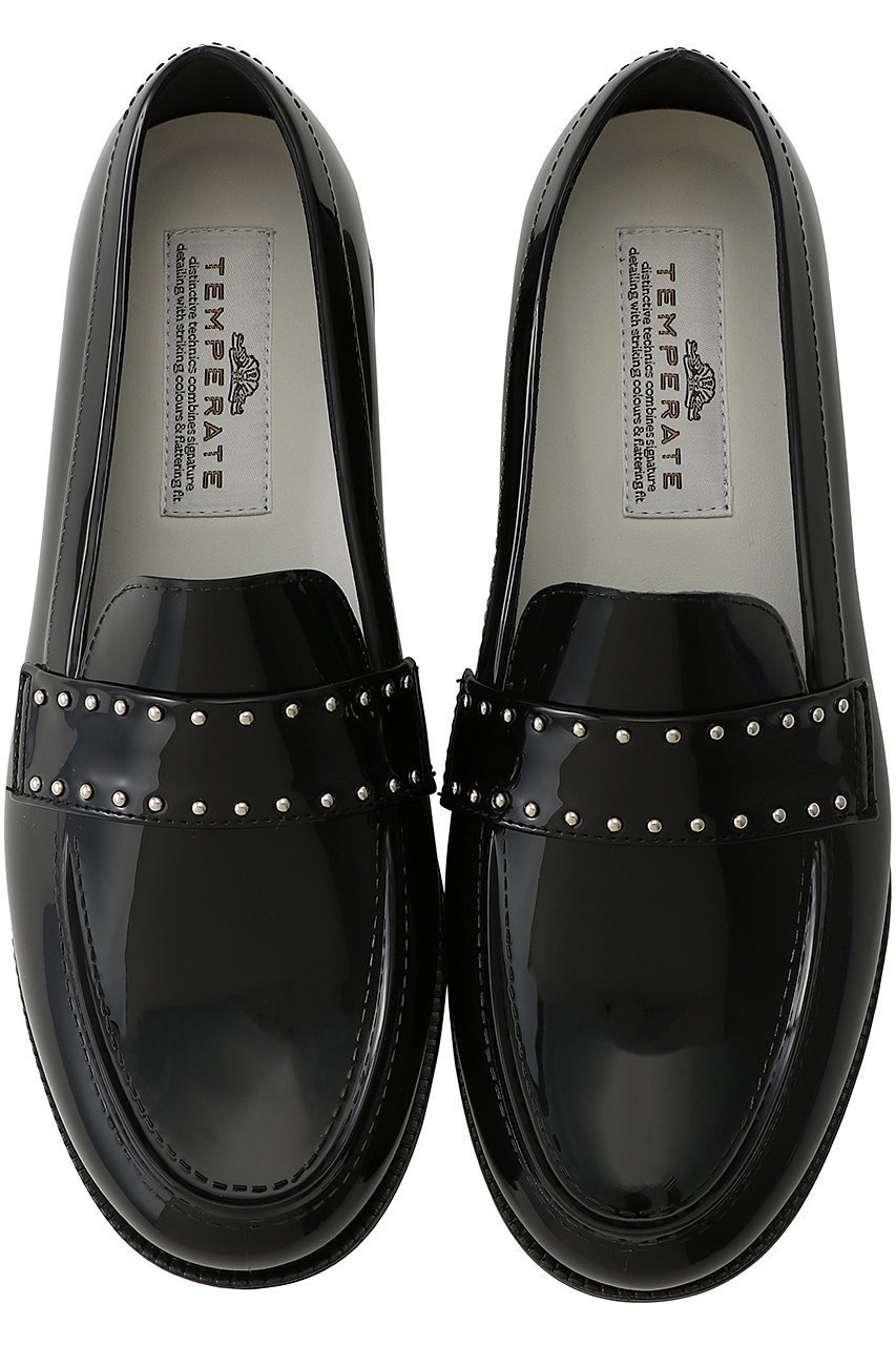 【テンパレイト/TEMPERATE】のKEITH シルバースタッズ スリッポン(レイン対応) インテリア・キッズ・メンズ・レディースファッション・服の通販 founy(ファニー) 　ファッション　Fashion　レディースファッション　Fashion for Women　インソール　Shoe Insole　エナメル　Patent Leather　シューズ　Shoes, Footwear　シンプル　Simple, Minimal　スリッポン　Slip-On, Loafer　ラバー　Rubber, Rubber Sole　レイン　Rain, Rainproof　再入荷　Restock / Back in Stock　ブラック|ID: prp329100004406027 ipo3291000000036000334