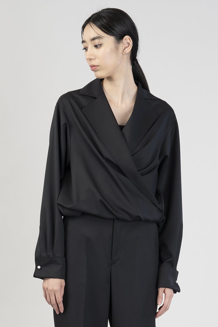 【エステータ/esteta】のウールシルクギャバジン テーラードブラウス 人気、トレンドファッション・服の通販 founy(ファニー) 　ファッション　Fashion　レディースファッション　WOMEN　トップス・カットソー　Tops/Tshirt　シャツ/ブラウス　Shirts/Blouses　エレガント 上品　Elegant　スリーブ　Sleeve　ドレープ　Drape　フロント　Front　モダン　Modern　ラップ　Wrap　ロング　Long　再入荷　Restock/Back In Stock/Re Arrival　other-7|ID: prp329100004406030 ipo3291000000031330914