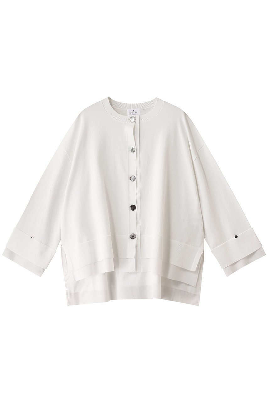 【ランバン オン ブルー/LANVIN en Bleu】のシャツトリムニットコンビカーディガン 人気、トレンドファッション・服の通販 founy(ファニー) 　ファッション　Fashion　レディースファッション　Fashion for Women　トップス・カットソー　Cut & Sew Tops　ニット　Knit Tops & Sweaters　カーディガン・羽織り　Layered Style Cardigans　シャツ・ブラウス・オフィスカジュアル　Elegant Blouses & Button-Ups　カーディガン　Cardigan, Knitwear　コンパクト　Compact, Small Size　コンビ　Combo, Combination Style　スリット　Slit, Slit Detail　バランス　Balance, Style Balance　ロング　Long, Long-Length　 other-1|ID: prp329100004406045 ipo3291000000032943802