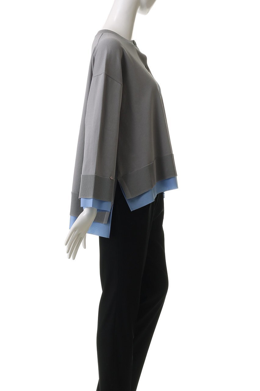 【ランバン オン ブルー/LANVIN en Bleu】のシャツトリムニットコンビカーディガン 人気、トレンドファッション・服の通販 founy(ファニー) 　ファッション　Fashion　レディースファッション　Fashion for Women　トップス・カットソー　Cut & Sew Tops　ニット　Knit Tops & Sweaters　カーディガン・羽織り　Layered Style Cardigans　シャツ・ブラウス・オフィスカジュアル　Elegant Blouses & Button-Ups　カーディガン　Cardigan, Knitwear　コンパクト　Compact, Small Size　コンビ　Combo, Combination Style　スリット　Slit, Slit Detail　バランス　Balance, Style Balance　ロング　Long, Long-Length　other-3|ID: prp329100004406045 ipo3291000000032943826