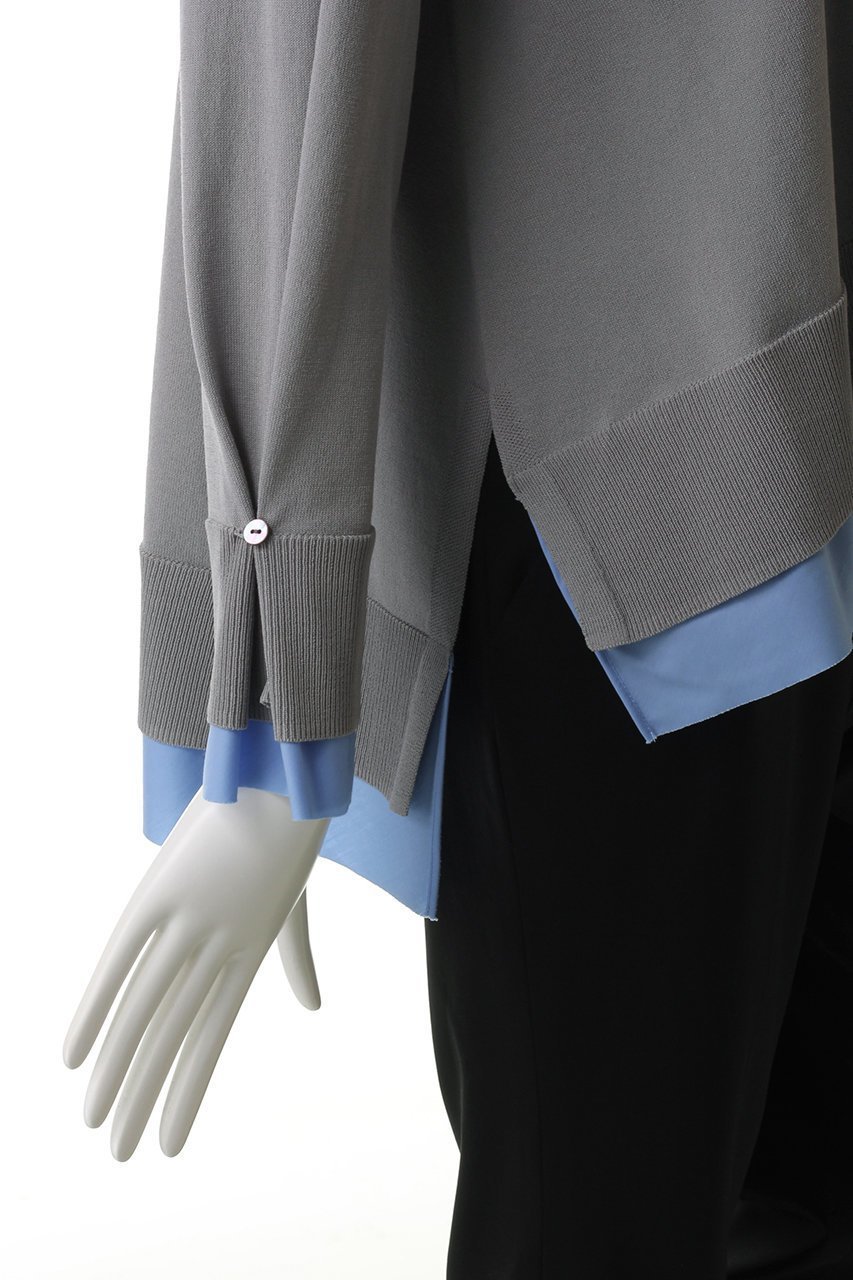 【ランバン オン ブルー/LANVIN en Bleu】のシャツトリムニットコンビカーディガン 人気、トレンドファッション・服の通販 founy(ファニー) 　ファッション　Fashion　レディースファッション　Fashion for Women　トップス・カットソー　Cut & Sew Tops　ニット　Knit Tops & Sweaters　カーディガン・羽織り　Layered Style Cardigans　シャツ・ブラウス・オフィスカジュアル　Elegant Blouses & Button-Ups　カーディガン　Cardigan, Knitwear　コンパクト　Compact, Small Size　コンビ　Combo, Combination Style　スリット　Slit, Slit Detail　バランス　Balance, Style Balance　ロング　Long, Long-Length　other-6|ID: prp329100004406045 ipo3291000000032943848