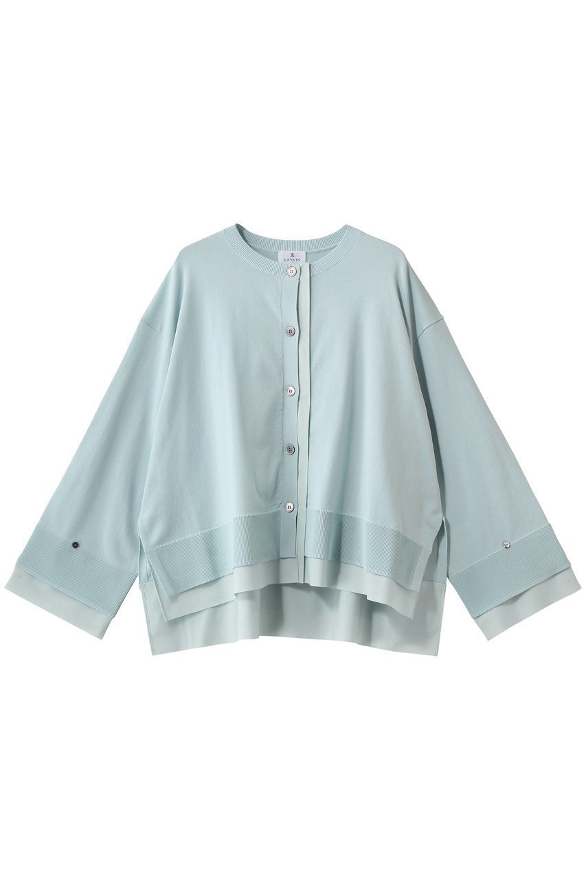 【ランバン オン ブルー/LANVIN en Bleu】のシャツトリムニットコンビカーディガン インテリア・キッズ・メンズ・レディースファッション・服の通販 founy(ファニー) 　ファッション　Fashion　レディースファッション　Fashion for Women　トップス・カットソー　Cut & Sew Tops　ニット　Knit Tops & Sweaters　カーディガン・羽織り　Layered Style Cardigans　シャツ・ブラウス・オフィスカジュアル　Elegant Blouses & Button-Ups　2026年　2026　カーディガン　Cardigan, Knitwear　コンビ　Combo, Combination Style　スリーブ　Sleeve, Long Sleeve / Short Sleeve　ワイド　Wide, Wide Fit　夏　Summer　春　Spring　S/S・春夏　SS, Spring/Summer, Warm Season　グリーン|ID: prp329100004406045 ipo3291000000036144922