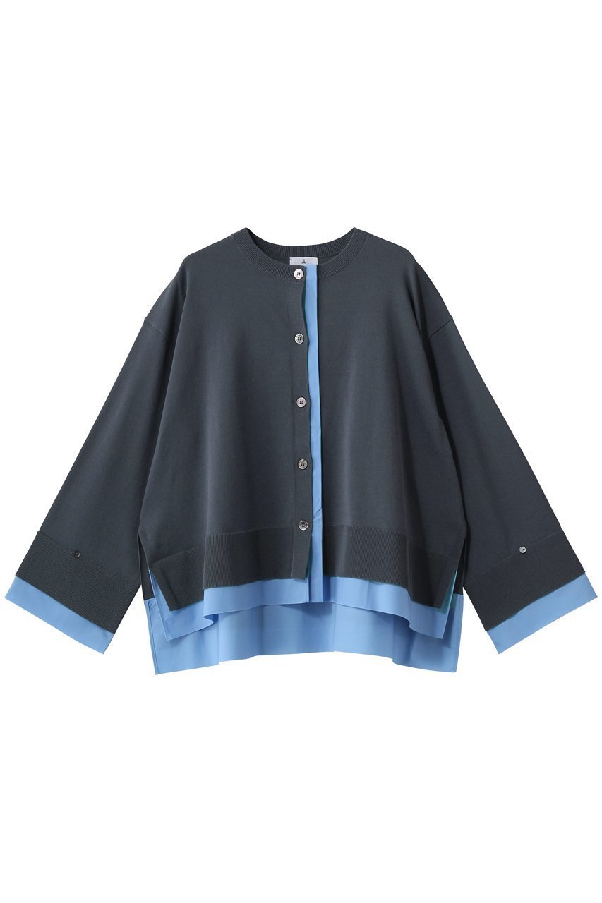 【ランバン オン ブルー/LANVIN en Bleu】のシャツトリムニットコンビカーディガン インテリア・キッズ・メンズ・レディースファッション・服の通販 founy(ファニー) 　ファッション　Fashion　レディースファッション　Fashion for Women　トップス・カットソー　Cut & Sew Tops　ニット　Knit Tops & Sweaters　カーディガン・羽織り　Layered Style Cardigans　シャツ・ブラウス・オフィスカジュアル　Elegant Blouses & Button-Ups　2026年　2026　カーディガン　Cardigan, Knitwear　コンビ　Combo, Combination Style　スリーブ　Sleeve, Long Sleeve / Short Sleeve　ワイド　Wide, Wide Fit　夏　Summer　春　Spring　S/S・春夏　SS, Spring/Summer, Warm Season　チャコールグレー|ID: prp329100004406045 ipo3291000000036144923