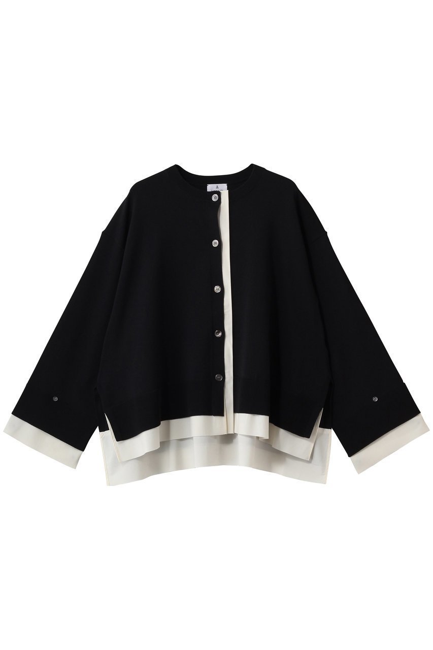 【ランバン オン ブルー/LANVIN en Bleu】のシャツトリムニットコンビカーディガン インテリア・キッズ・メンズ・レディースファッション・服の通販 founy(ファニー) 　ファッション　Fashion　レディースファッション　Fashion for Women　トップス・カットソー　Cut & Sew Tops　ニット　Knit Tops & Sweaters　カーディガン・羽織り　Layered Style Cardigans　シャツ・ブラウス・オフィスカジュアル　Elegant Blouses & Button-Ups　2026年　2026　カーディガン　Cardigan, Knitwear　コンビ　Combo, Combination Style　スリーブ　Sleeve, Long Sleeve / Short Sleeve　ワイド　Wide, Wide Fit　夏　Summer　春　Spring　S/S・春夏　SS, Spring/Summer, Warm Season　ブラック|ID: prp329100004406045 ipo3291000000036144924