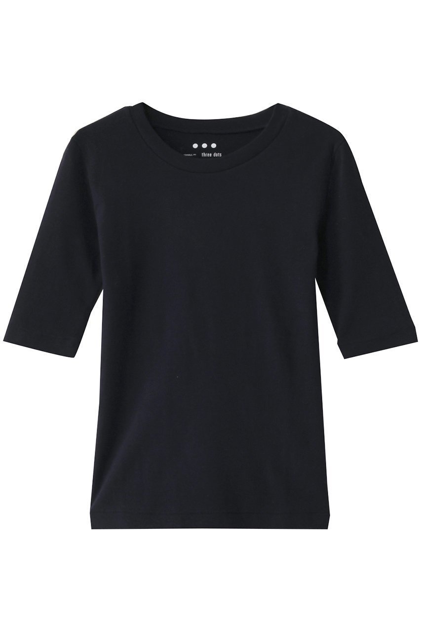 【スリー ドッツ/three dots】のファンデーションコットン Tシャツ インテリア・キッズ・メンズ・レディースファッション・服の通販 founy(ファニー) 　ファッション　Fashion　レディースファッション　Fashion for Women　トップス・カットソー　Cut & Sew Tops　シャツ・ブラウス・オフィスカジュアル　Elegant Blouses & Button-Ups　ロングTシャツ・Tシャツ　Longline T-Shirts & Tees　カットソー・ベーシックTシャツ　Cut-and-Sewn Tops / Stretch Tees & Basics　おすすめ　Recommended / Our Picks　インナー　Innerwear　ショート　Short, Short Length　シンプル　Simple, Minimal　スリーブ　Sleeve, Long Sleeve / Short Sleeve　ベーシック　Basic, Essential　エレガント 上品　Elegant　ネイビー|ID: prp329100004406102 ipo3291000000032870587